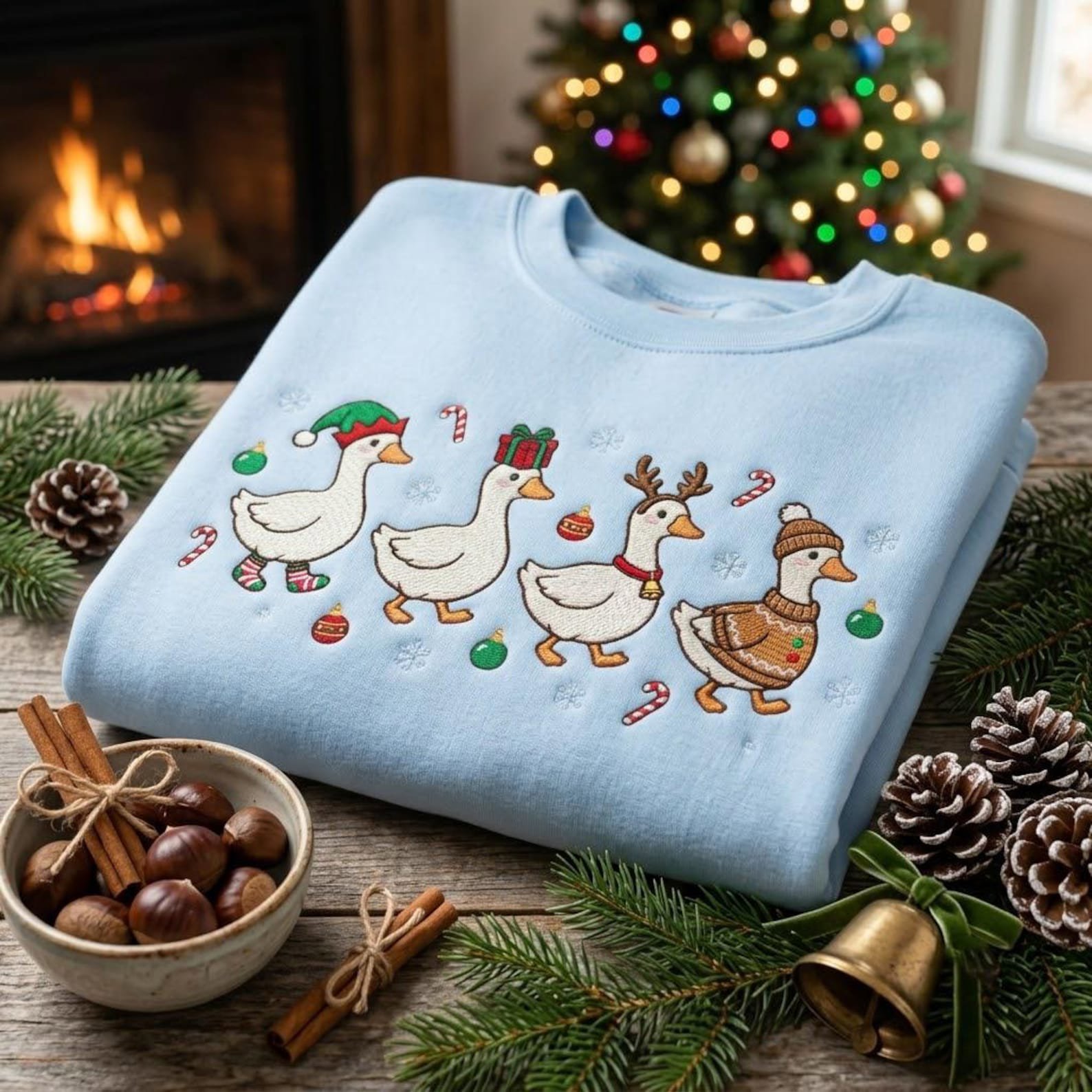 Holiday Goose Embroidered Crewneck Sweatshirt, Festive Christmas Geese Winter Pullover, Cozy Seasonal Gift for XMAS Lovers 3