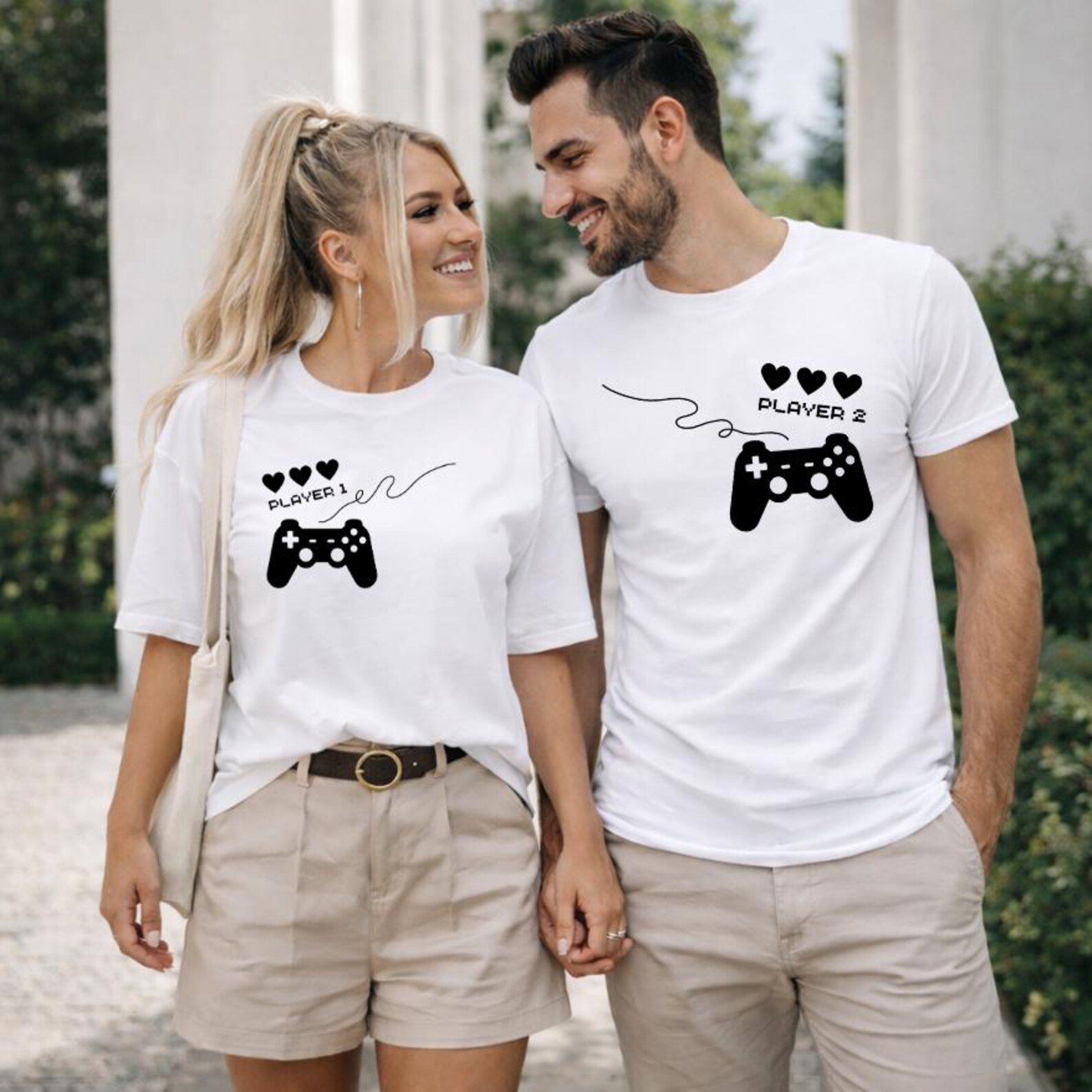 Gamer Couple Matching Shirts, Player 1 and Player 2 Tee, Gaming Valentine Matching Tshirt, Game Console Controller design gifts for couples 2