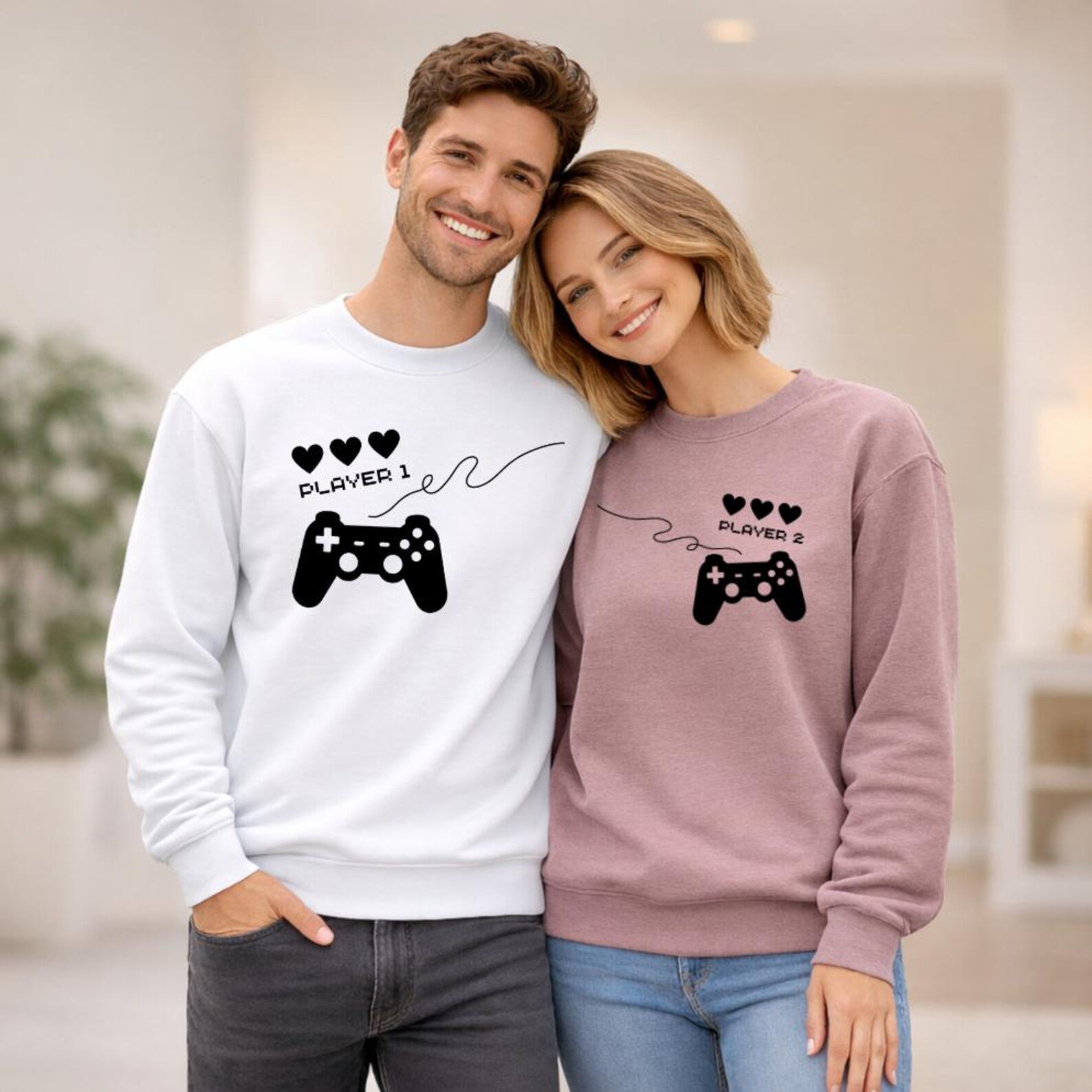 Gamer Couple Matching Shirts, Player 1 and Player 2 Tee, Gaming Valentine Matching Tshirt, Game Console Controller design gifts for couples 4