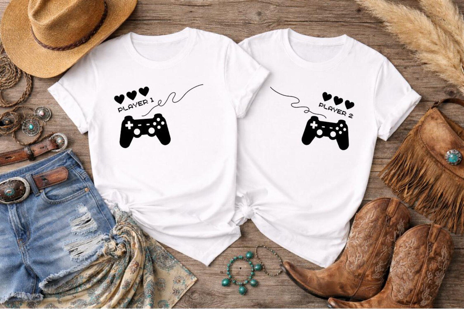 Gamer Couple Matching Shirts, Player 1 and Player 2 Tee, Gaming Valentine Matching Tshirt, Game Console Controller design gifts for couples 6
