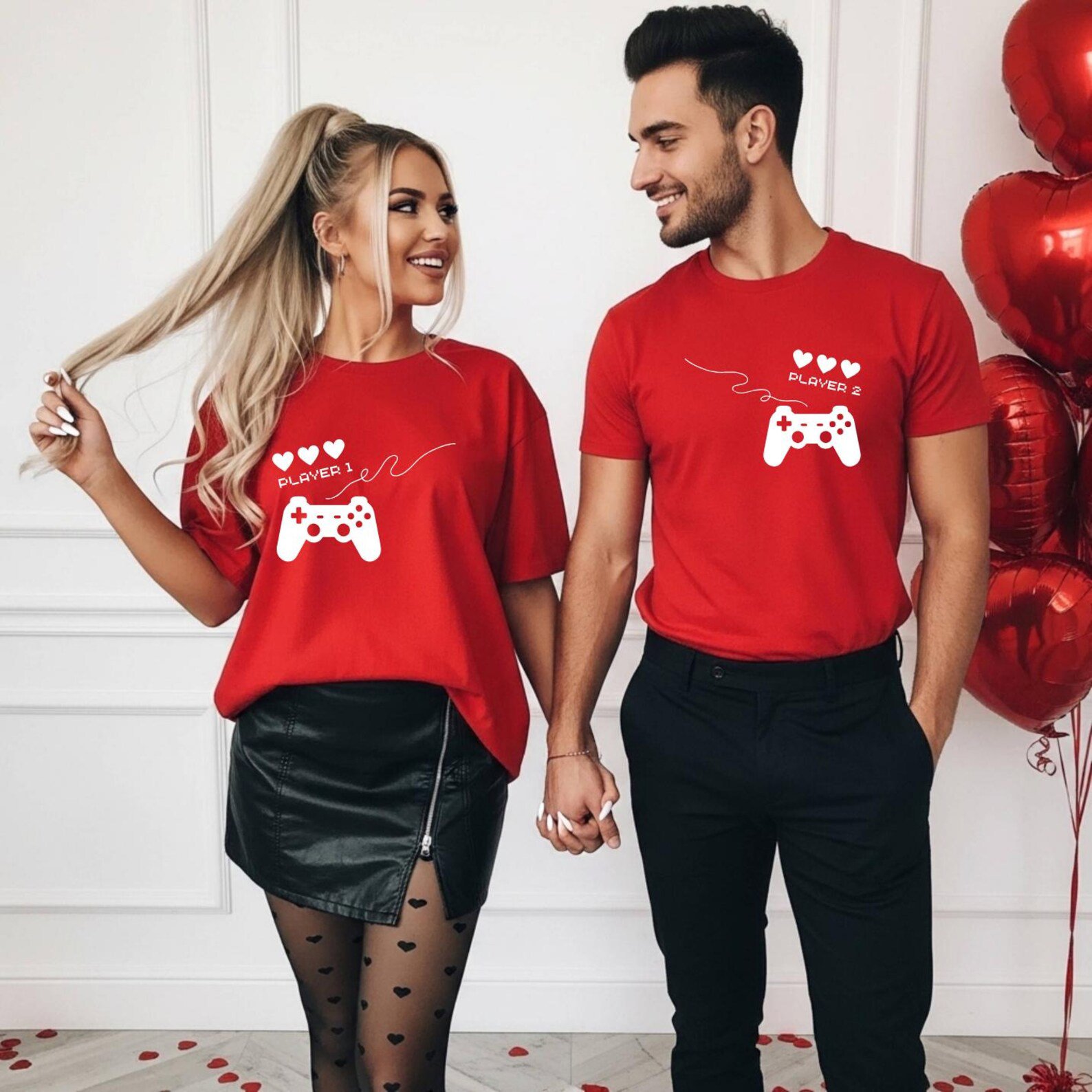 Gamer Couple Matching Shirts, Player 1 and Player 2 Tee, Gaming Valentine Matching Tshirt, Game Console Controller design gifts for couples 7