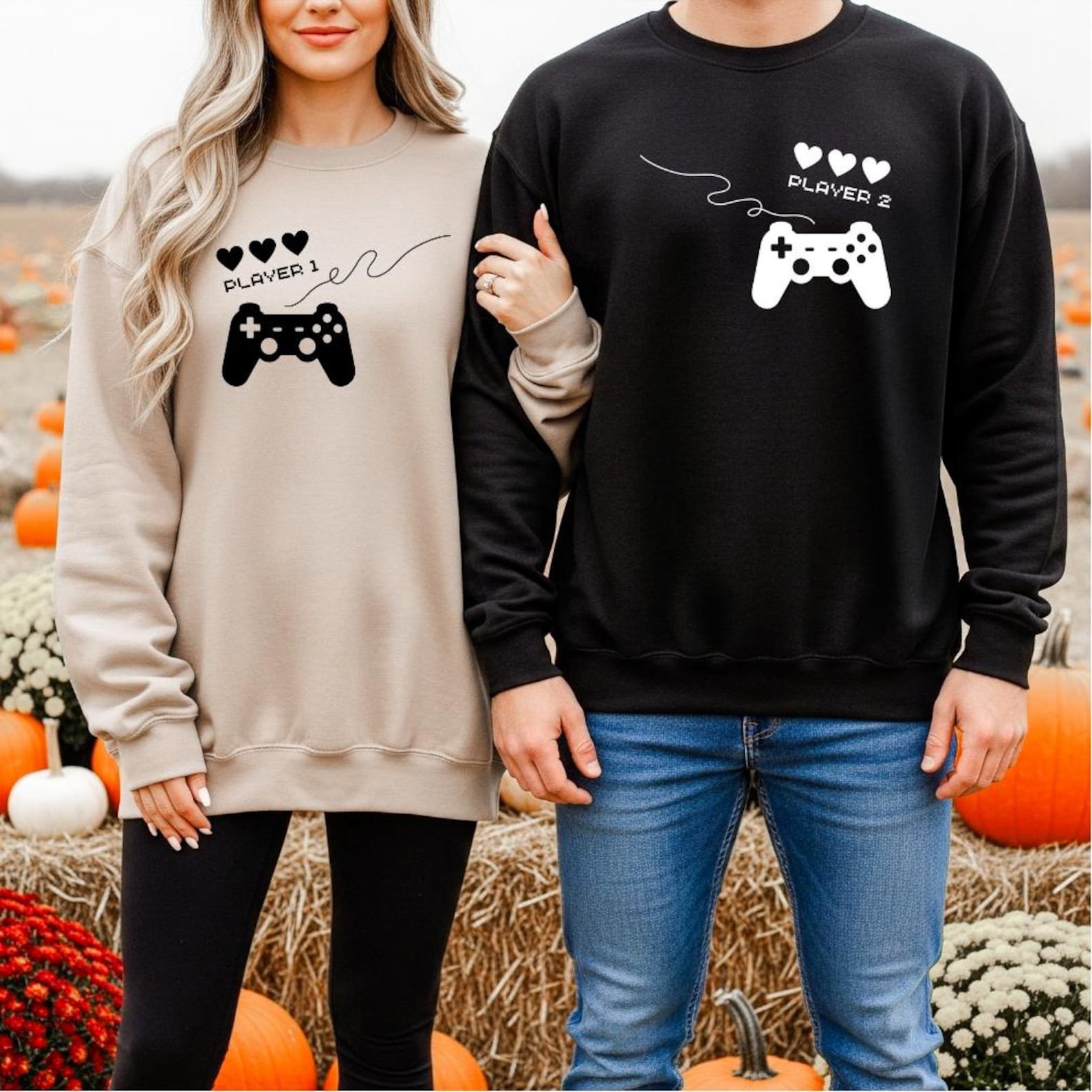 Gamer Couple Matching Shirts, Player 1 and Player 2 Tee, Gaming Valentine Matching Tshirt, Game Console Controller design gifts for couples 9