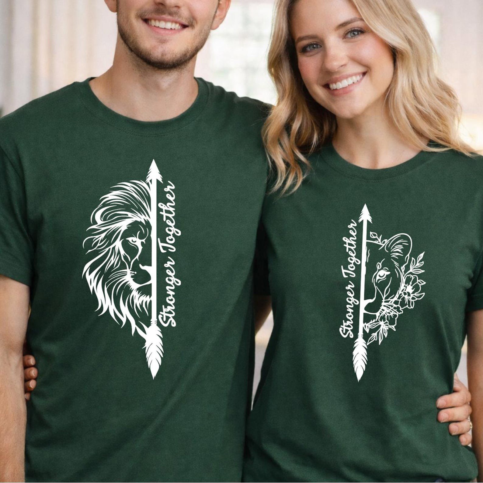 Stronger Together Shirt, Lion Arrow Graphic Tee, Matching Couple Shirt, Faith Strength T Shirt, Unisex Inspirational Shirt 2