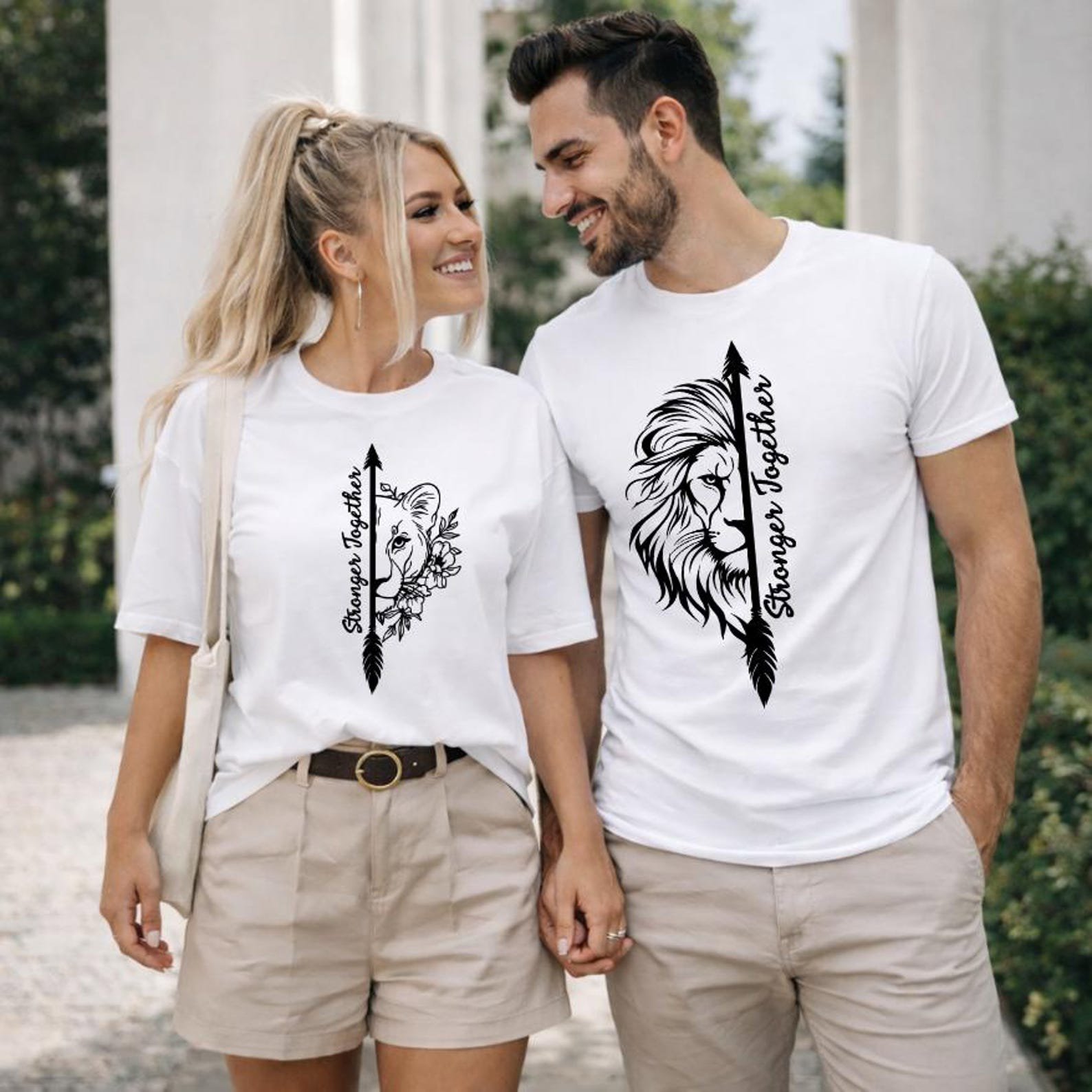 Stronger Together Shirt, Lion Arrow Graphic Tee, Matching Couple Shirt, Faith Strength T Shirt, Unisex Inspirational Shirt 3