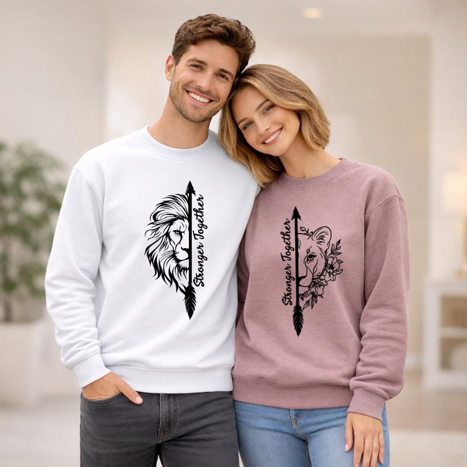 Stronger Together Shirt, Lion Arrow Graphic Tee, Matching Couple Shirt, Faith Strength T Shirt, Unisex Inspirational Shirt 5