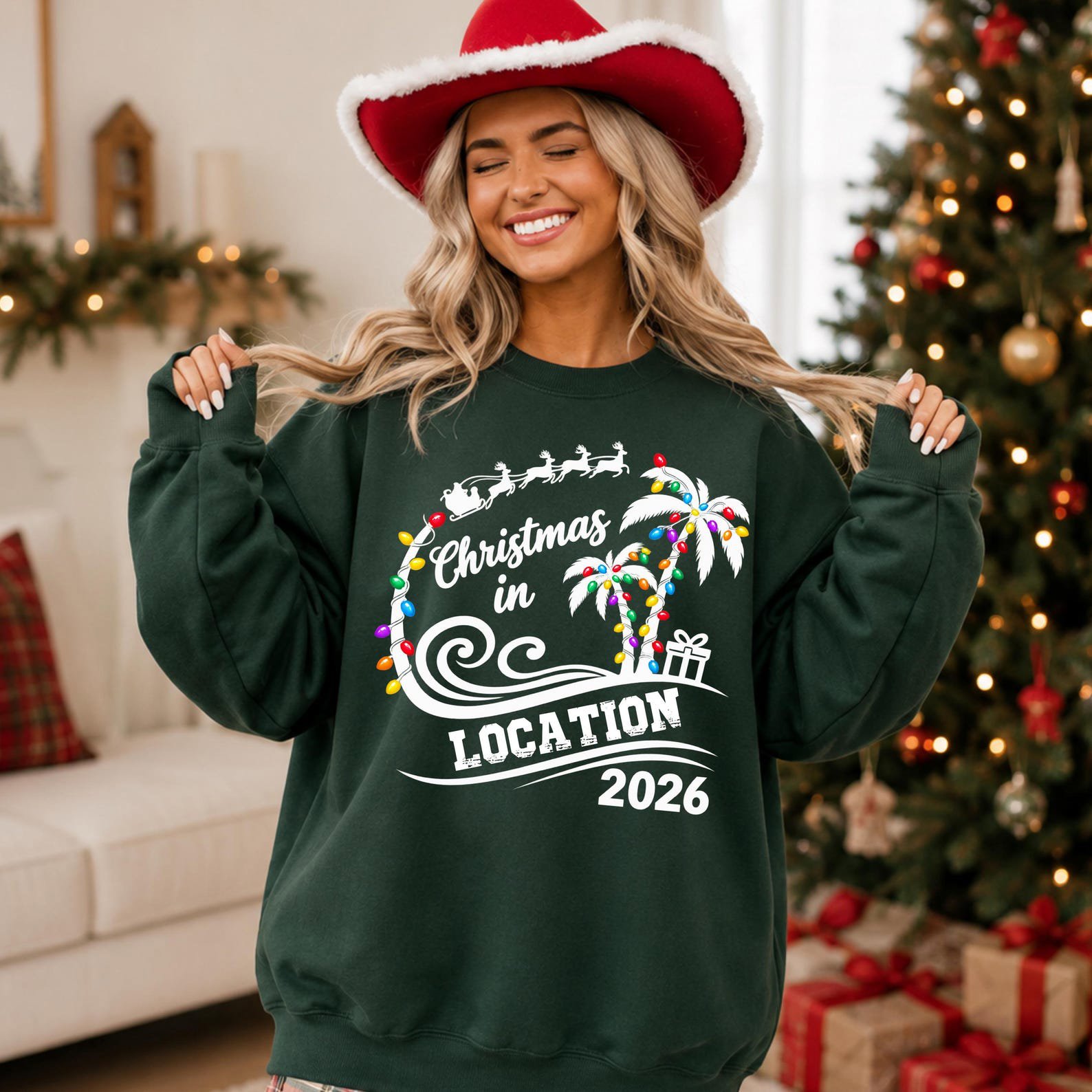 Custom Christmas Vacation Shirt, Family Tropical Holiday Sweatshirt, Beach Graphic Tee 8