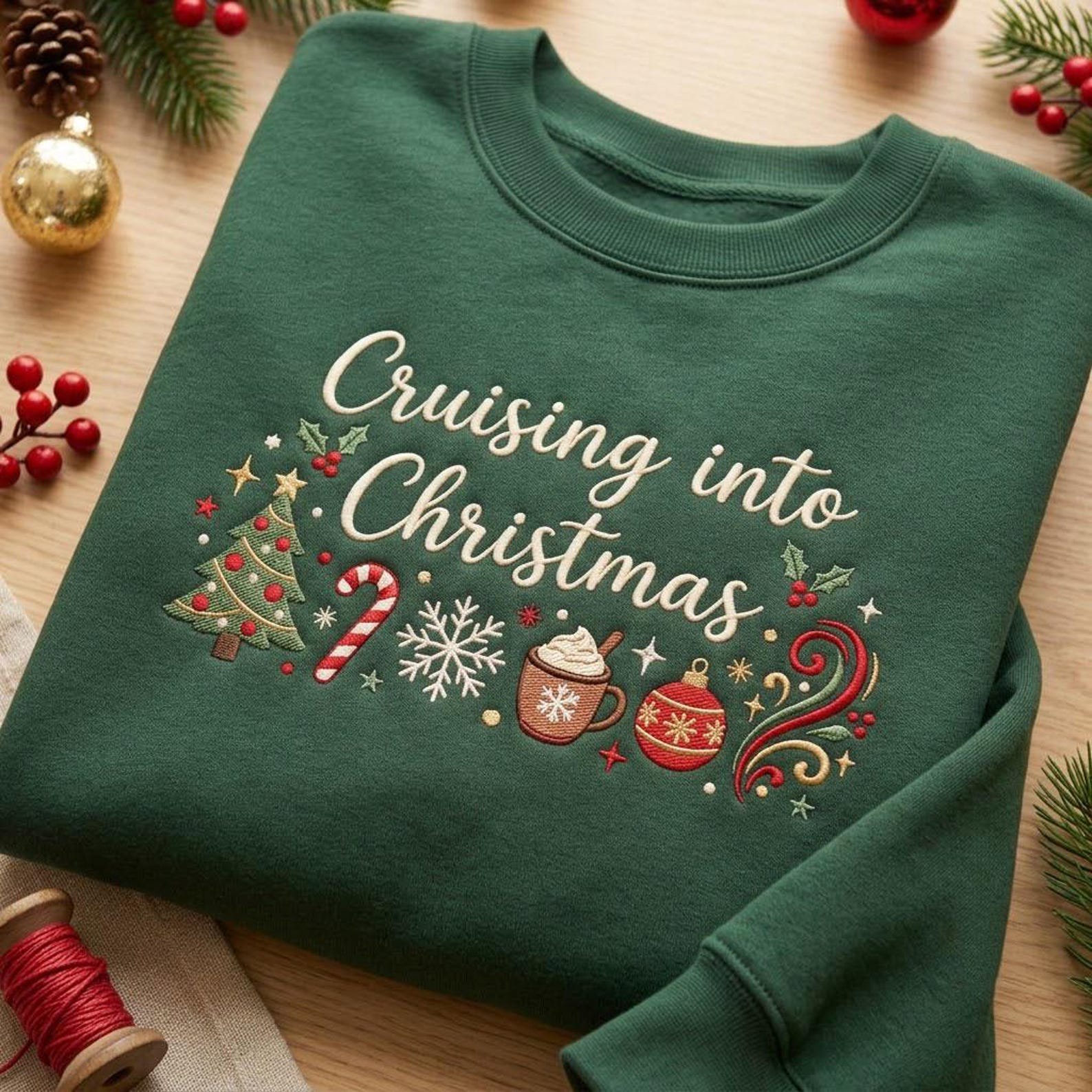 Cruising Into Christmas Embroidered Sweatshirt, Christmas Cruise Crewneck, Holiday Vacation Sweater, Cruise Lover Gift 2