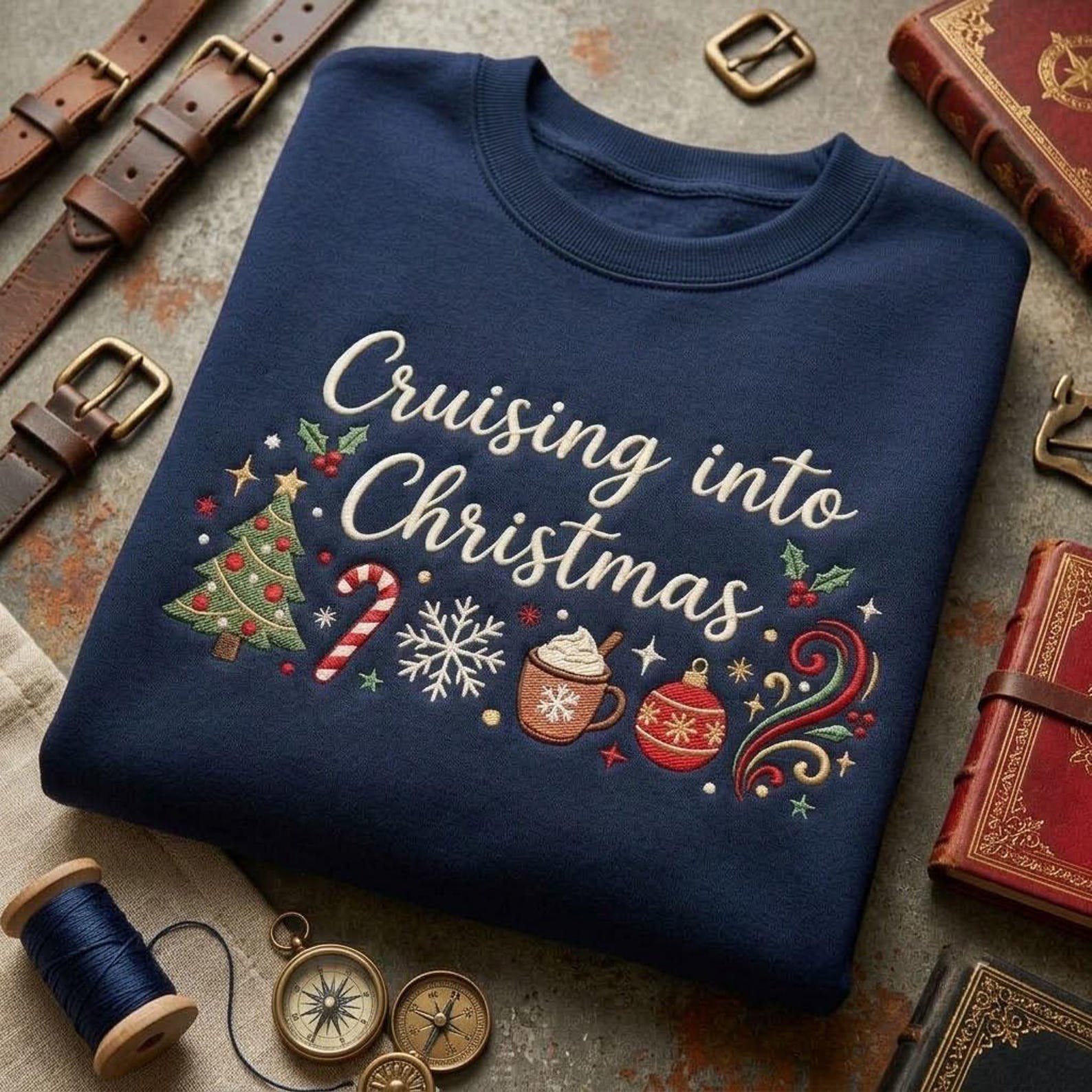 Cruising Into Christmas Embroidered Sweatshirt, Christmas Cruise Crewneck, Holiday Vacation Sweater, Cruise Lover Gift 4