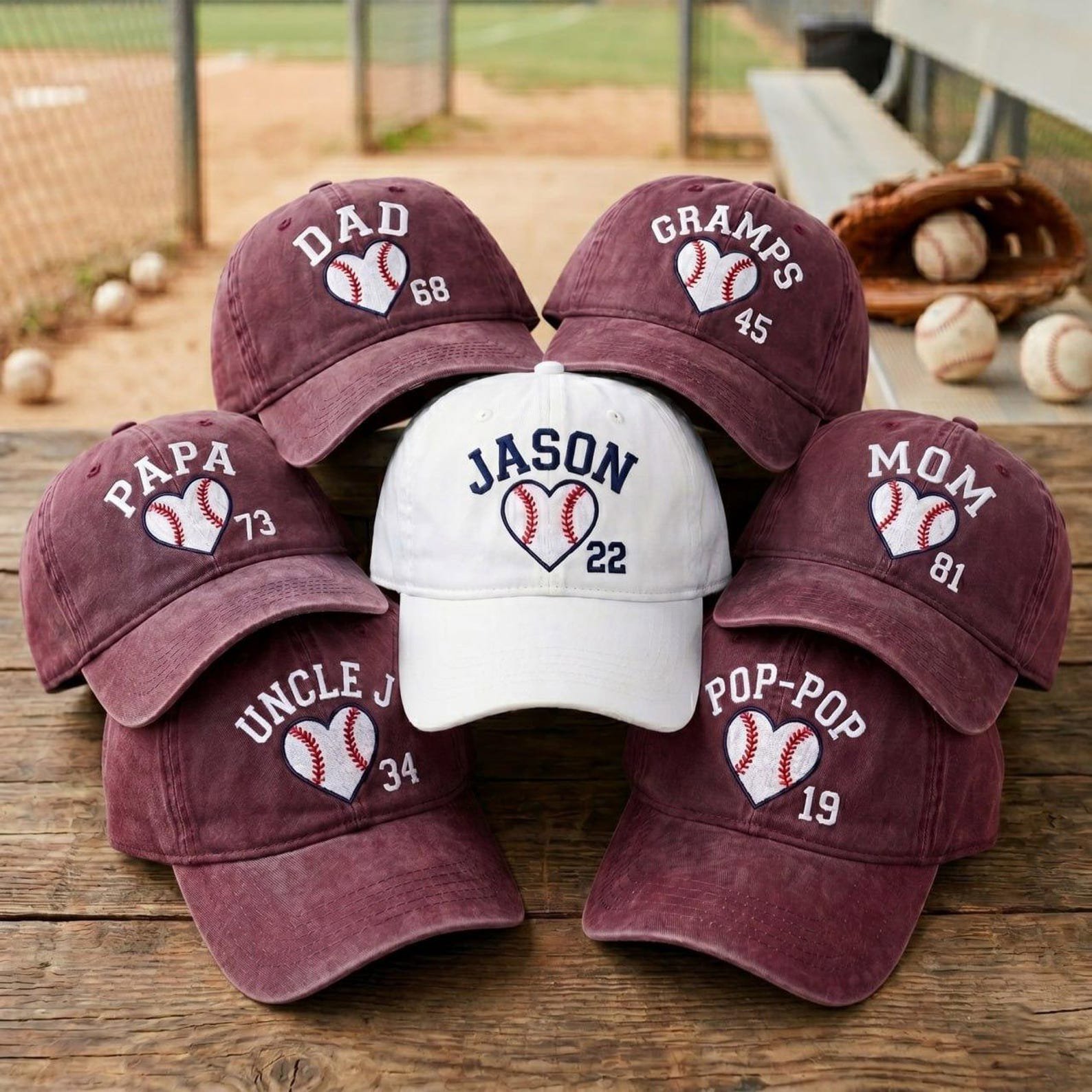 Custom Baseball Family Hat, Personalized Embroidered Dad Mom Grandpa Cap, Custom Name Number Washed Baseball Gift 1