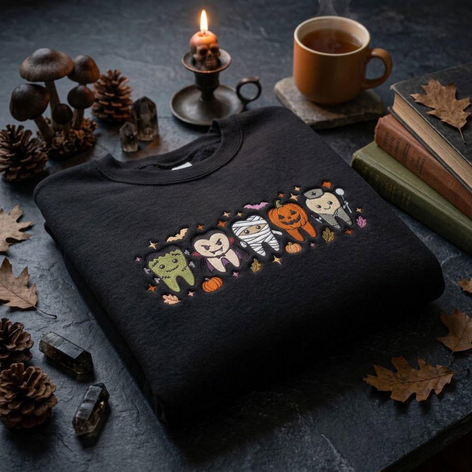 Cute Embroidered Tooth Sweatshirt, Halloween Dental Crewneck, Dentist Office Shirt, Dental Hygienist Gift, Spooky Medical Apparel 2