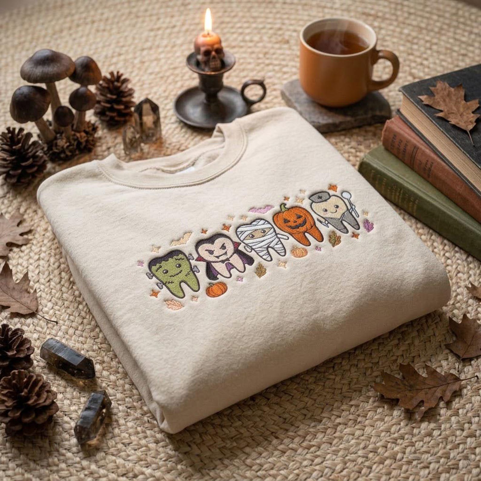 Cute Embroidered Tooth Sweatshirt, Halloween Dental Crewneck, Dentist Office Shirt, Dental Hygienist Gift, Spooky Medical Apparel 1