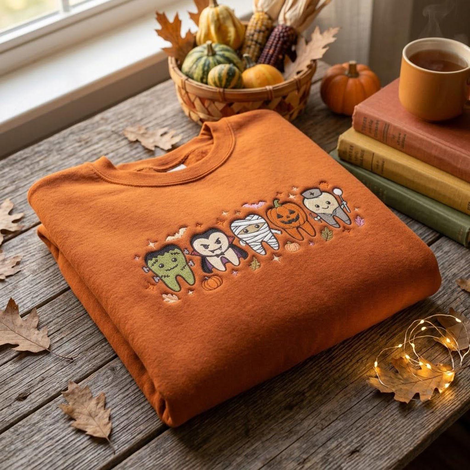Cute Embroidered Tooth Sweatshirt, Halloween Dental Crewneck, Dentist Office Shirt, Dental Hygienist Gift, Spooky Medical Apparel 4