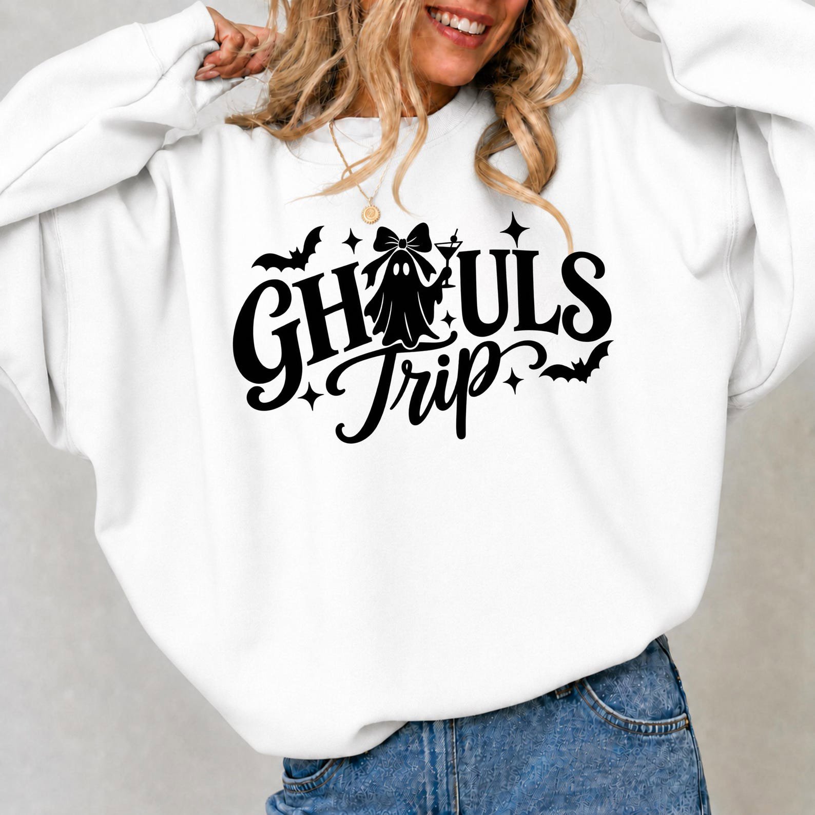 Girls Weekend Halloween Shirt, Ghouls Trip Ghost Bow Sweatshirt, Spooky Fall Graphic Tee 4