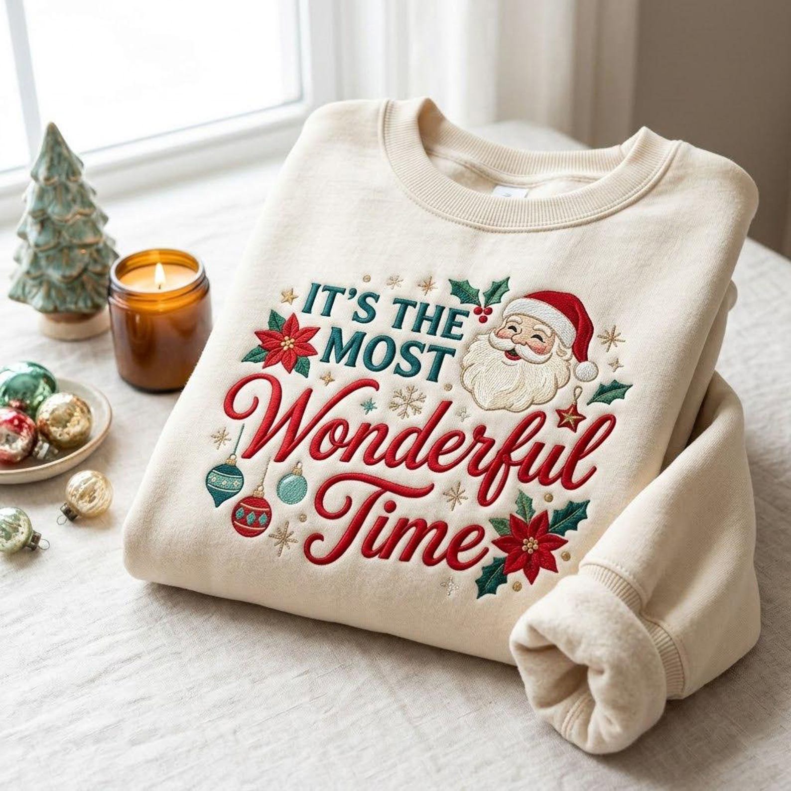 Santa It’s the Most Wonderful Time Embroidered Sweatshirt, Vintage Christmas Crewneck, Festive Holiday Shirt, Christmas Lover Gift 1