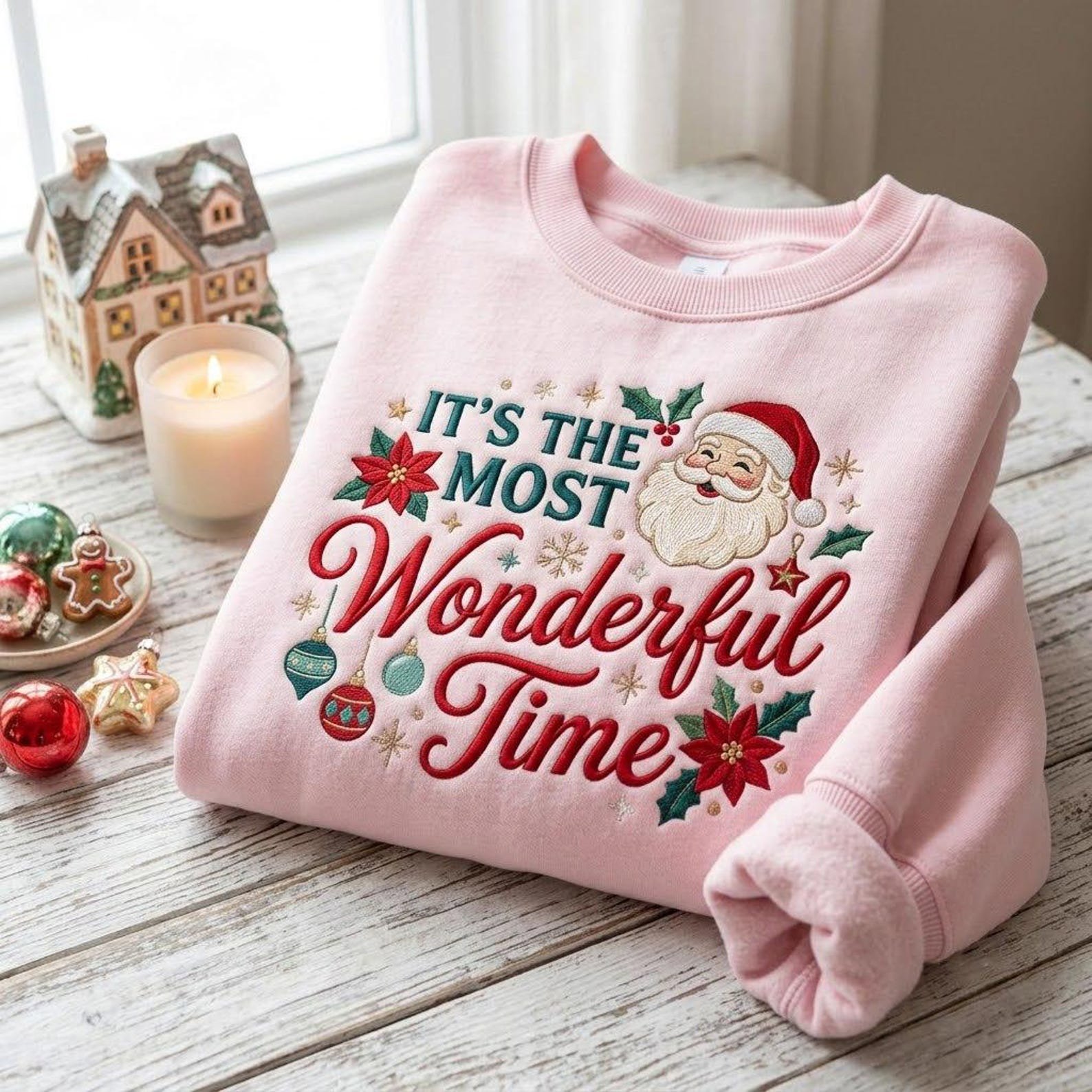 Santa It’s the Most Wonderful Time Embroidered Sweatshirt, Vintage Christmas Crewneck, Festive Holiday Shirt, Christmas Lover Gift 3