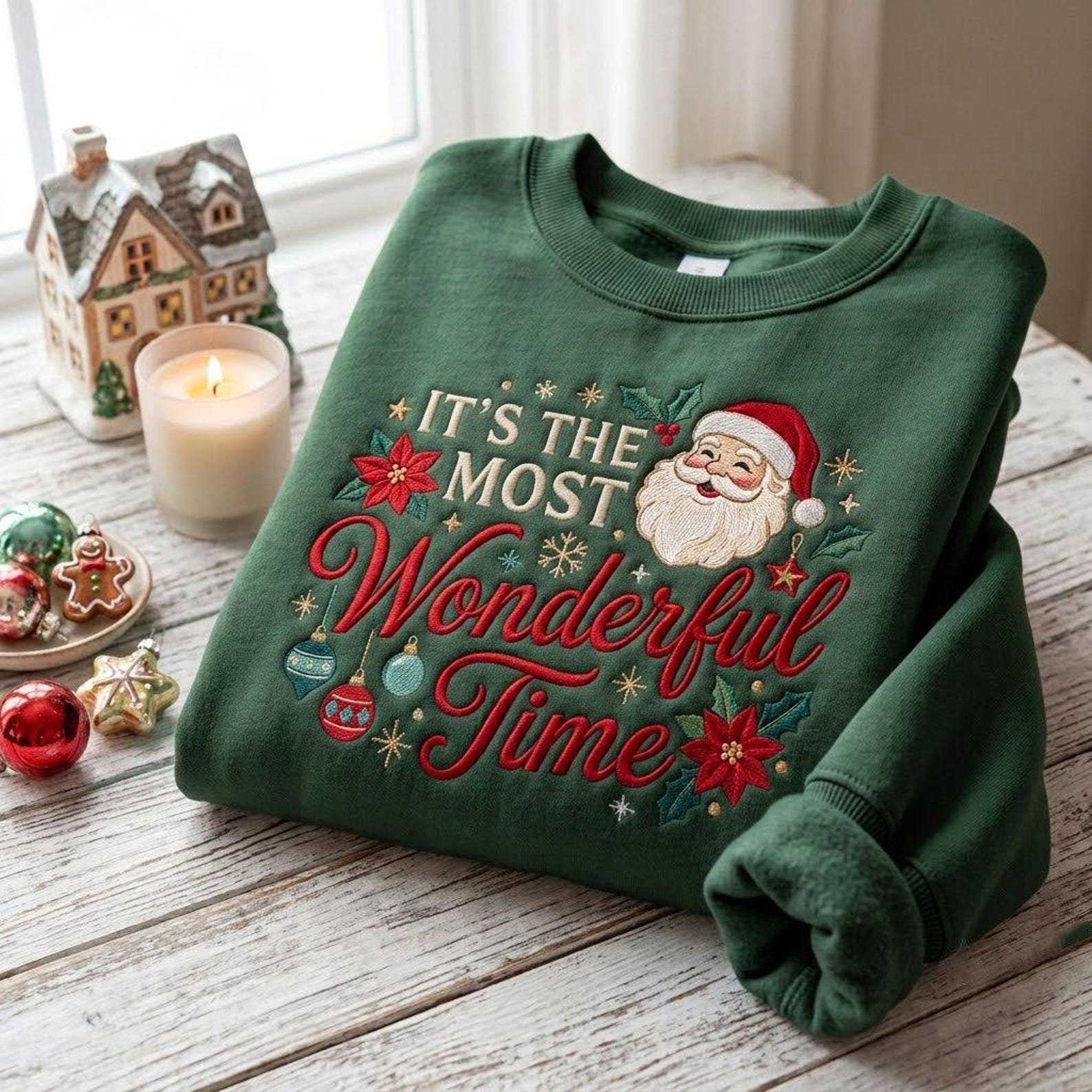 Santa It’s the Most Wonderful Time Embroidered Sweatshirt, Vintage Christmas Crewneck, Festive Holiday Shirt, Christmas Lover Gift 2