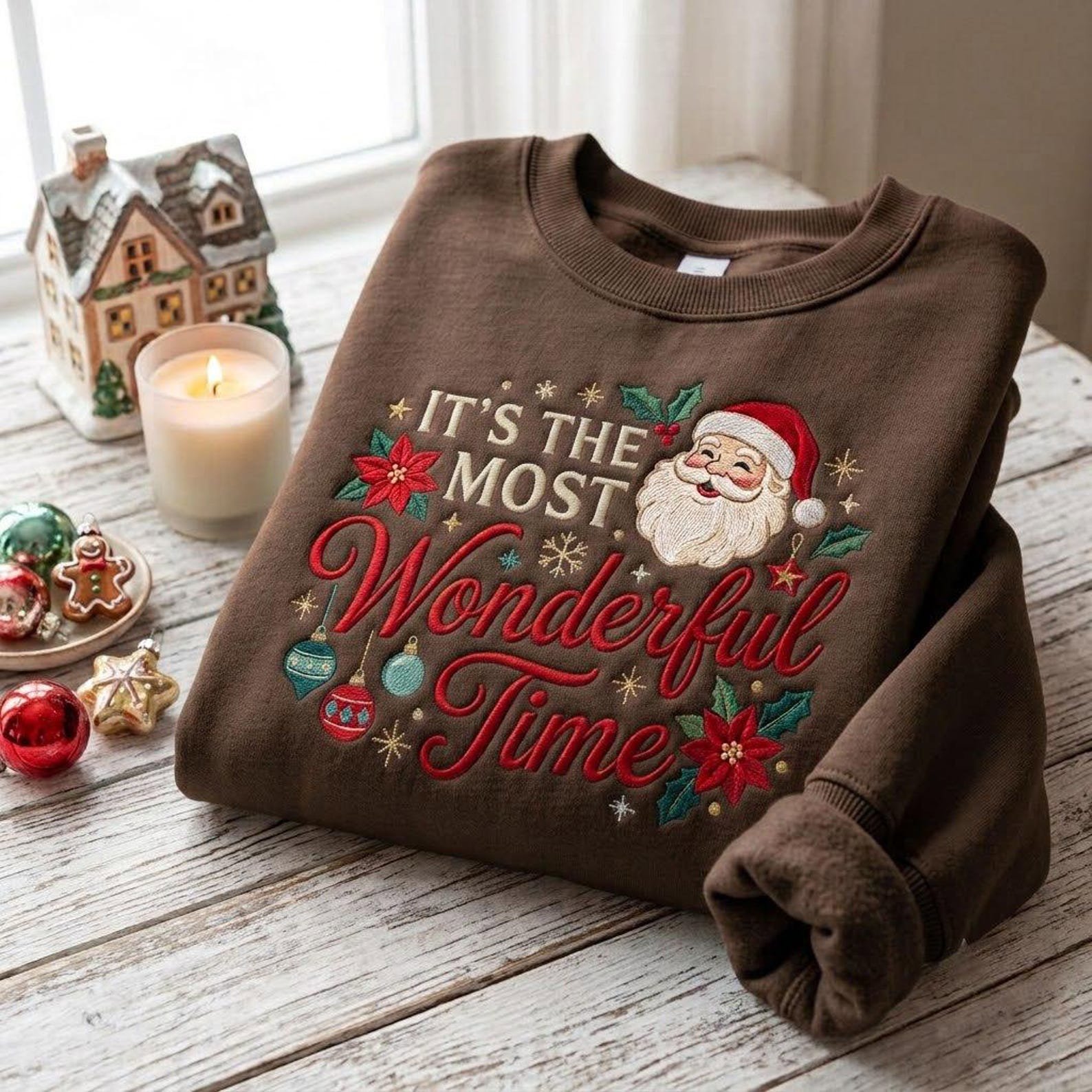Santa It’s the Most Wonderful Time Embroidered Sweatshirt, Vintage Christmas Crewneck, Festive Holiday Shirt, Christmas Lover Gift 4