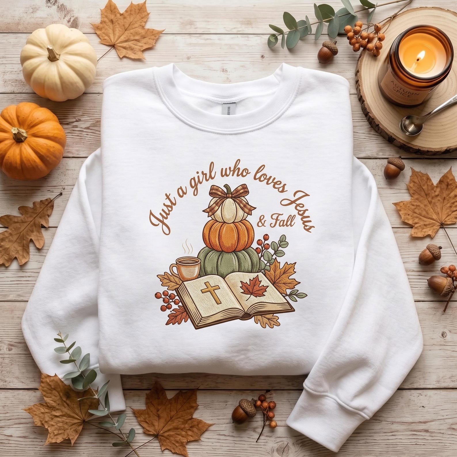 Jesus Fall Sweatshirt, Embroidered Christian Autumn Shirt, Pumpkin Bible Faith Sweatshirt, Cozy Fall Christian Gift 2