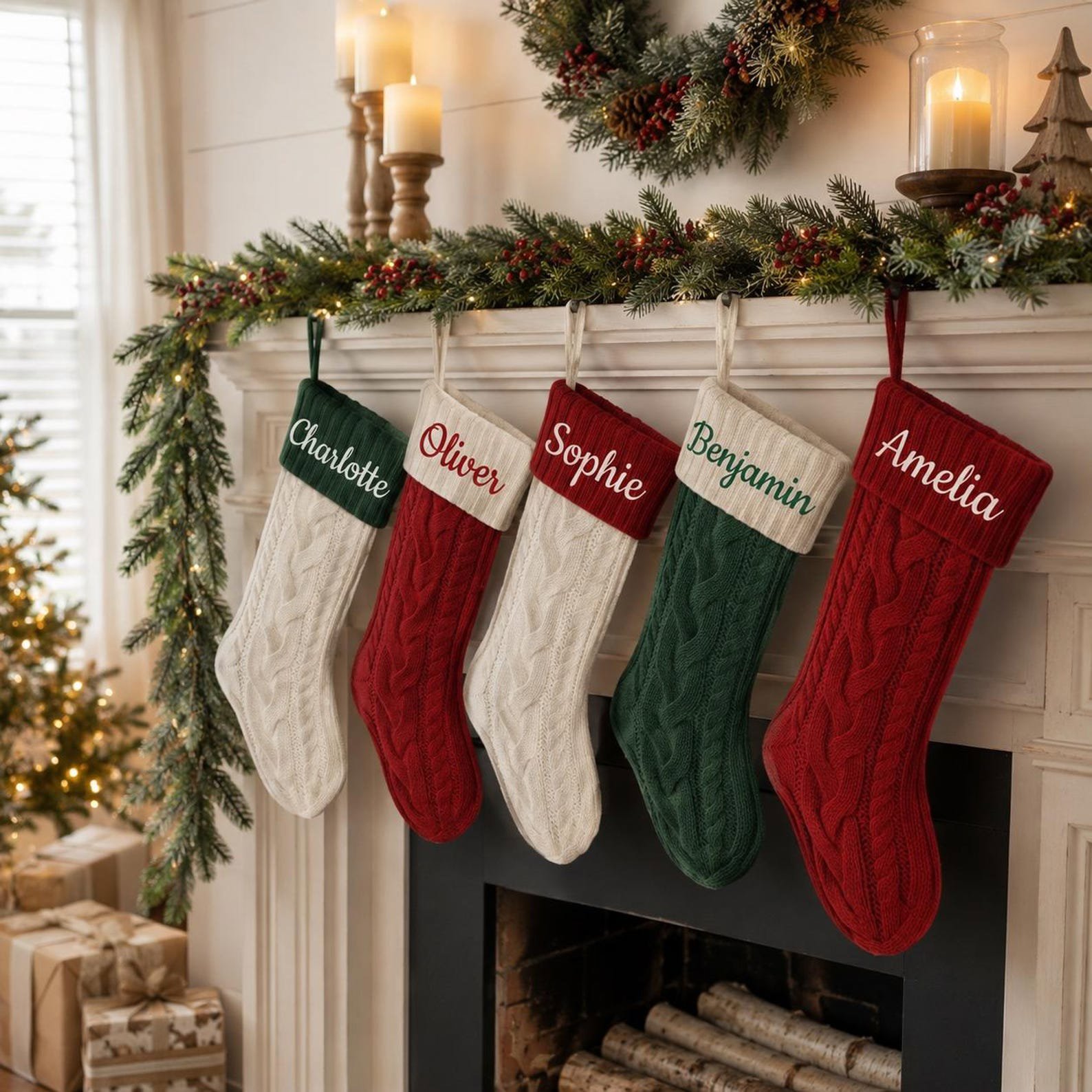 2026 Custom Name Embroidered Christmas Stocking, Xmas Family Name Stockings, Knit Family Christmas Stockings, Holiday Stockings Gifts 2