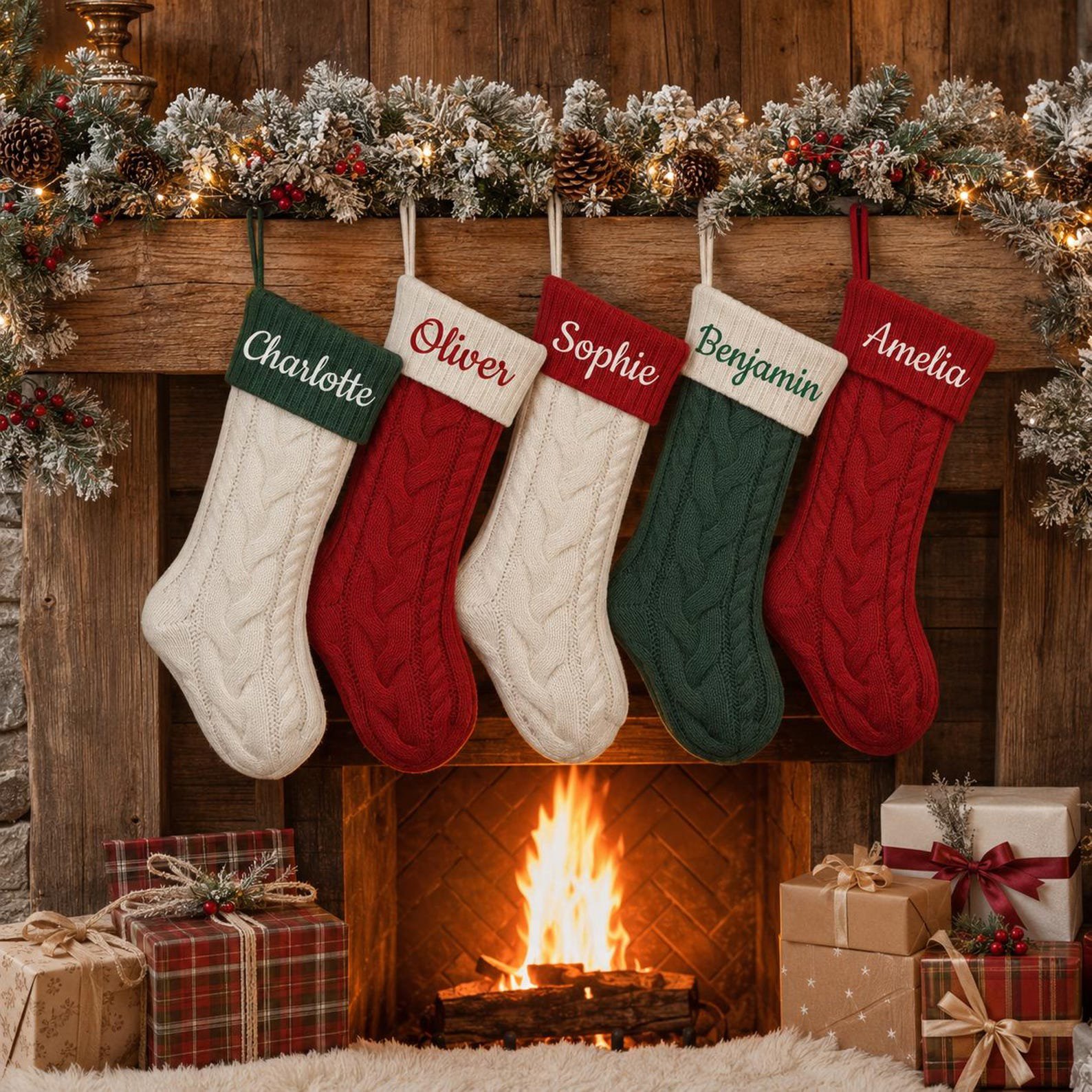 2026 Custom Name Embroidered Christmas Stocking, Xmas Family Name Stockings, Knit Family Christmas Stockings, Holiday Stockings Gifts 1