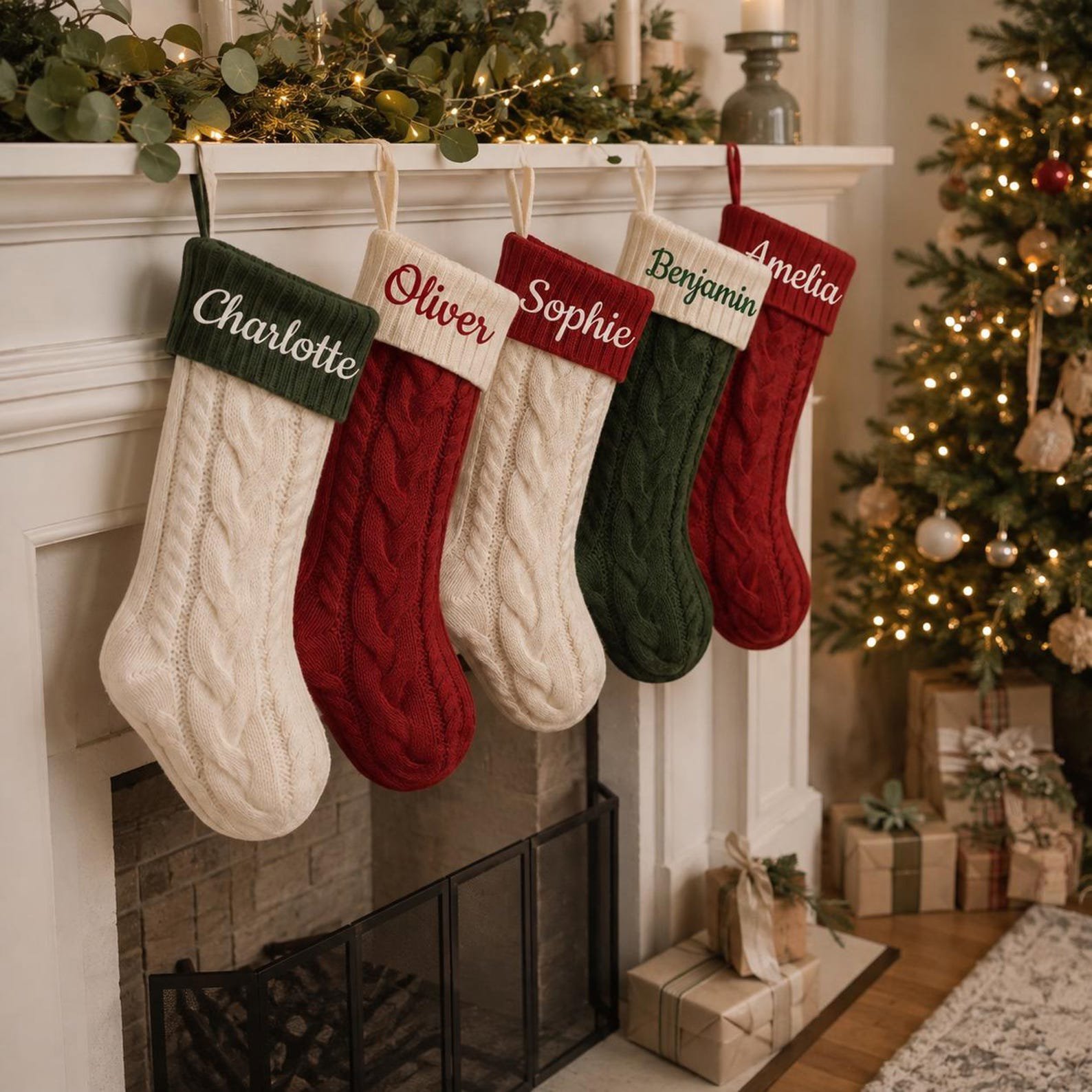 2026 Custom Name Embroidered Christmas Stocking, Xmas Family Name Stockings, Knit Family Christmas Stockings, Holiday Stockings Gifts 4