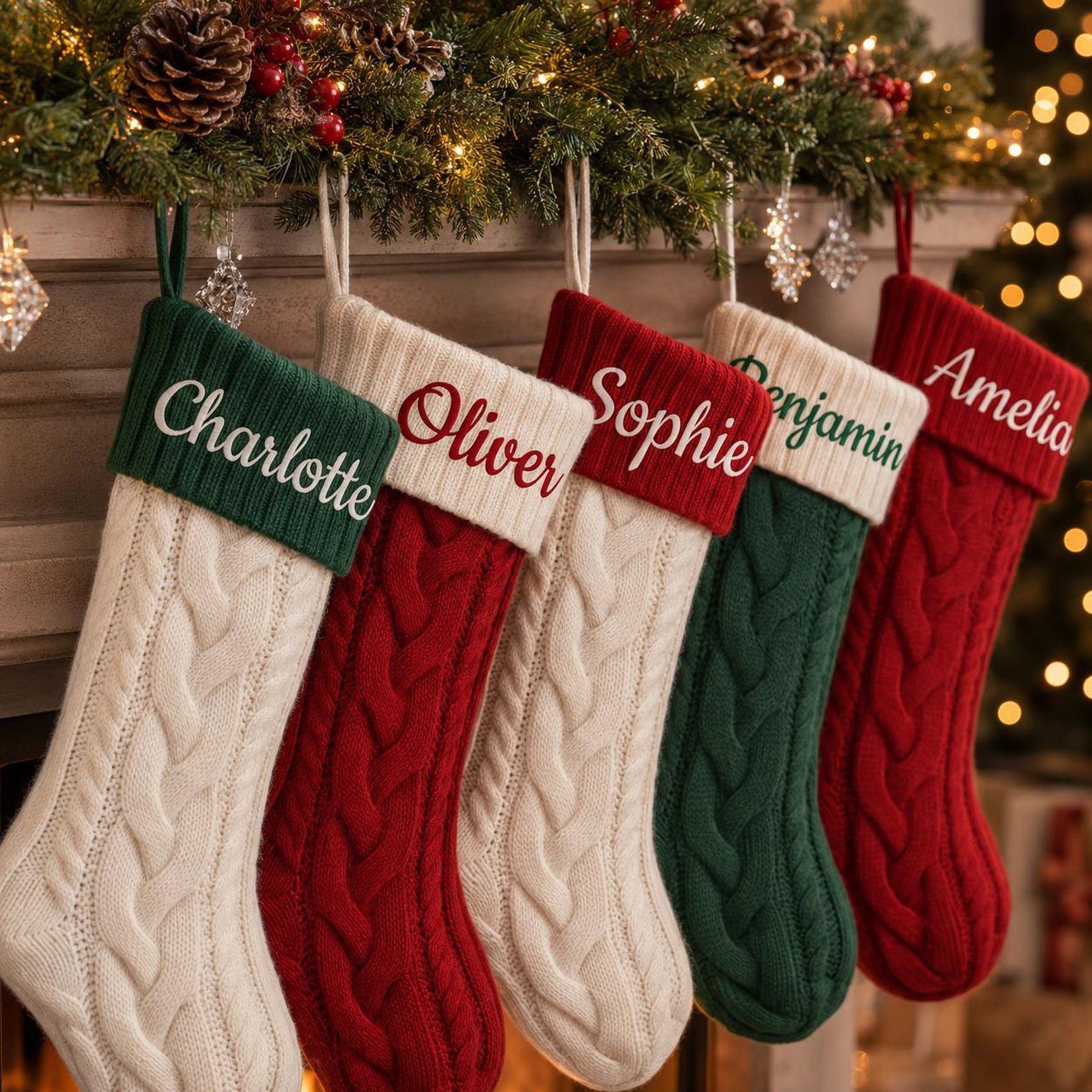 2026 Custom Name Embroidered Christmas Stocking, Xmas Family Name Stockings, Knit Family Christmas Stockings, Holiday Stockings Gifts 5