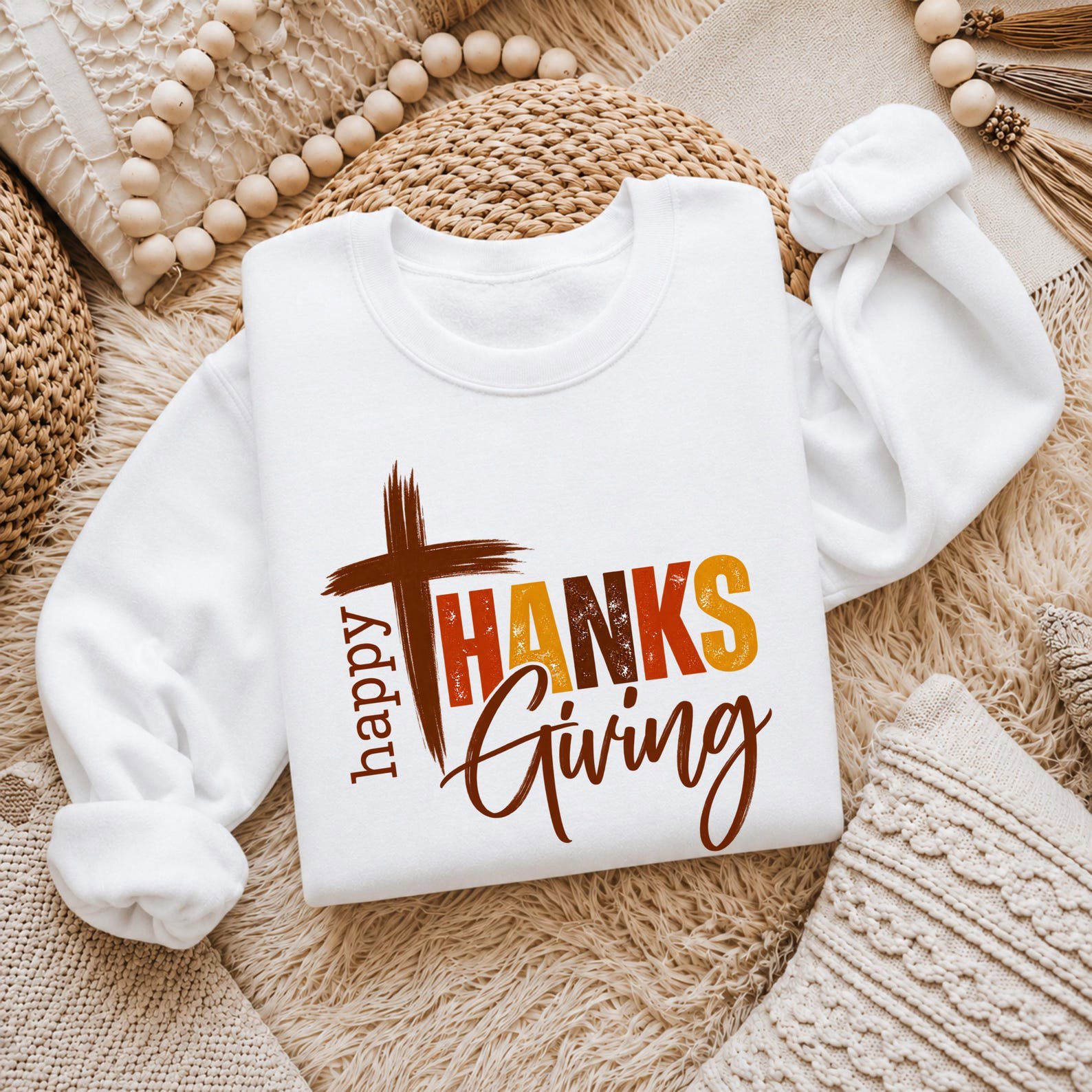 Happy Thanksgiving Cross Shirt, Christian Autumn Faith Sweatshirt, Religious Fall Graphic Tee 1