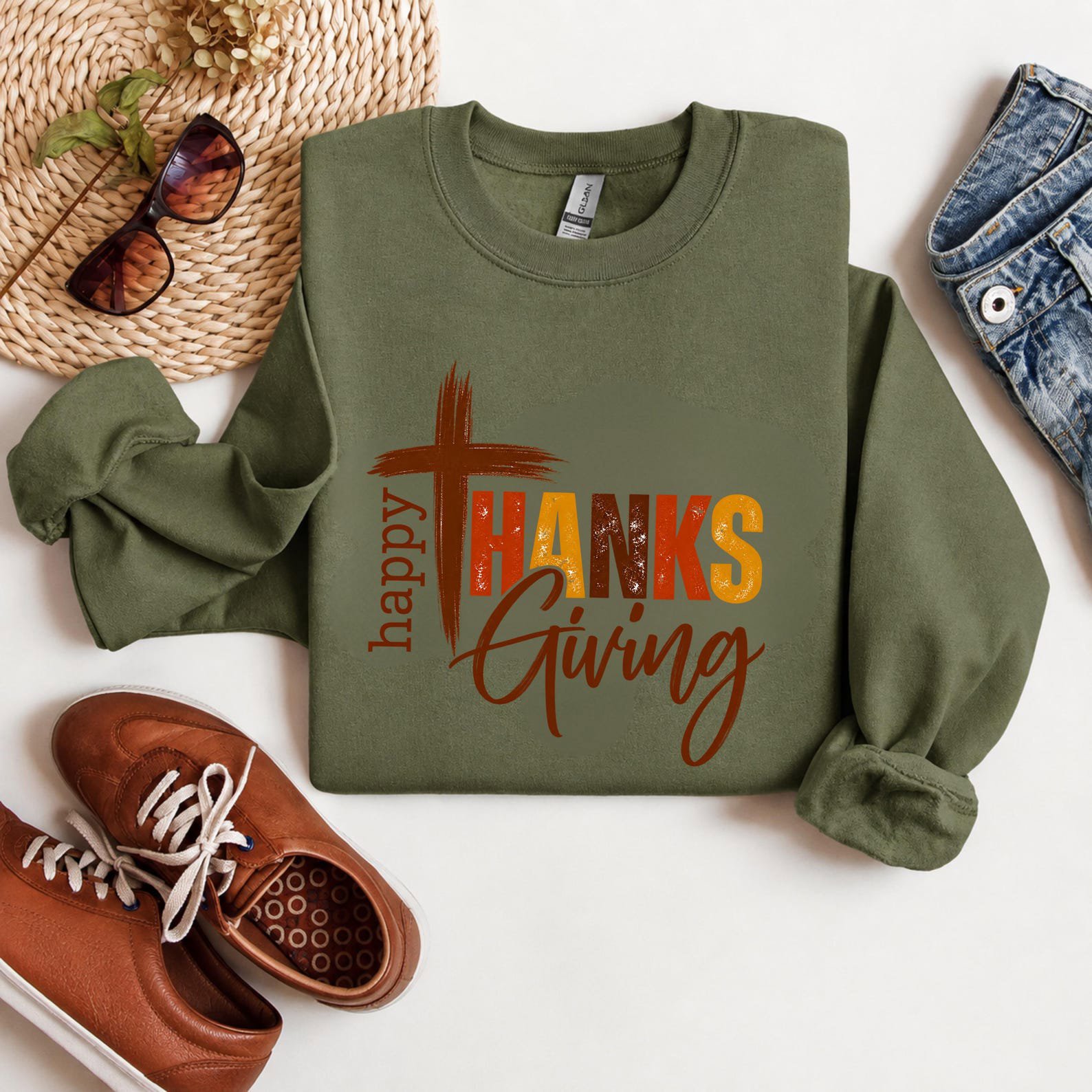 Happy Thanksgiving Cross Shirt, Christian Autumn Faith Sweatshirt, Religious Fall Graphic Tee 6