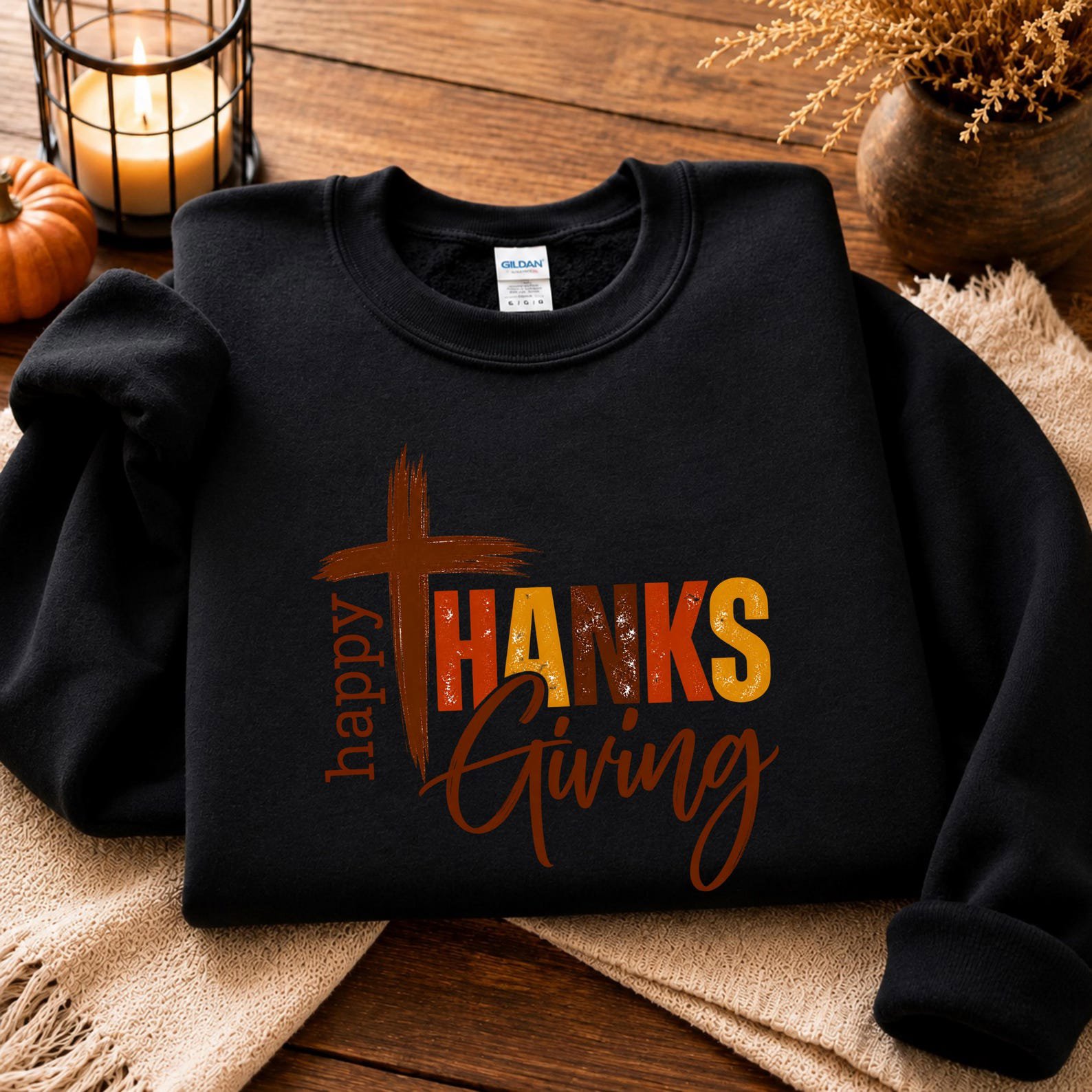 Happy Thanksgiving Cross Shirt, Christian Autumn Faith Sweatshirt, Religious Fall Graphic Tee 7