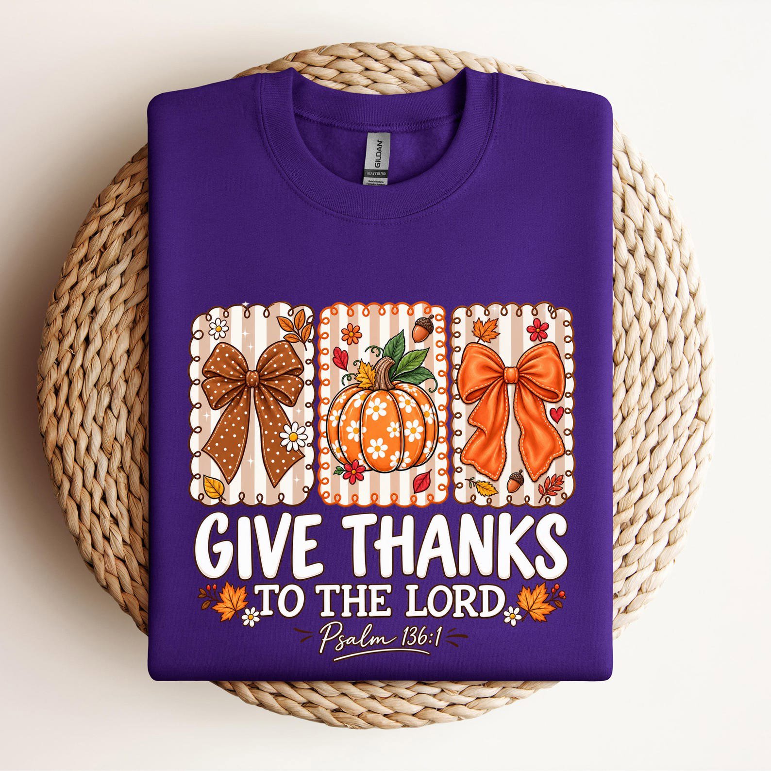 Give Thanks To The Lord Shirt, Christian Autumn Coquette Sweatshirt, Floral Pumpkin Thanksgiving Graphic Tee 6