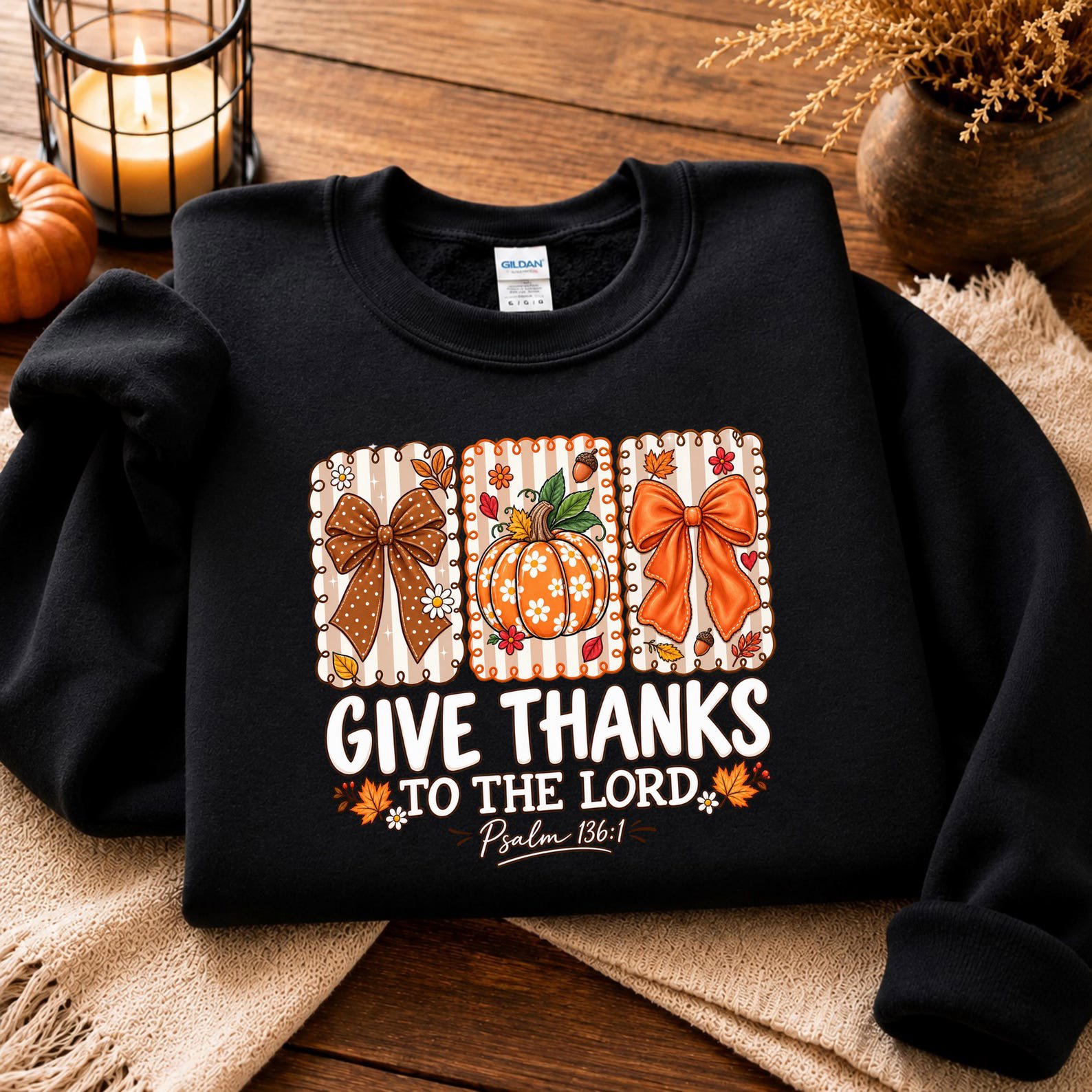 Give Thanks To The Lord Shirt, Christian Autumn Coquette Sweatshirt, Floral Pumpkin Thanksgiving Graphic Tee 7
