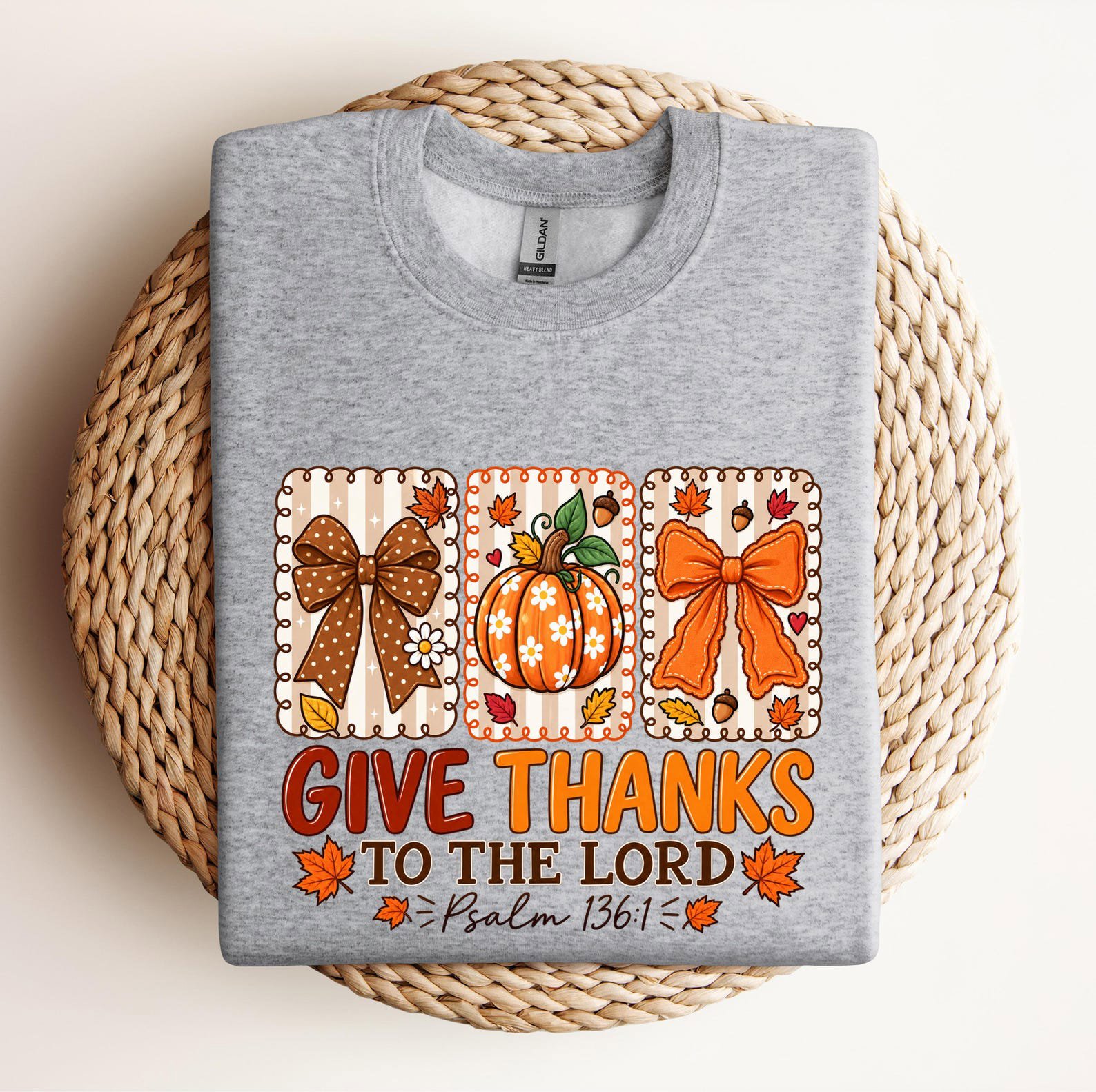 Give Thanks To The Lord Shirt, Christian Autumn Coquette Sweatshirt, Floral Pumpkin Thanksgiving Graphic Tee 8