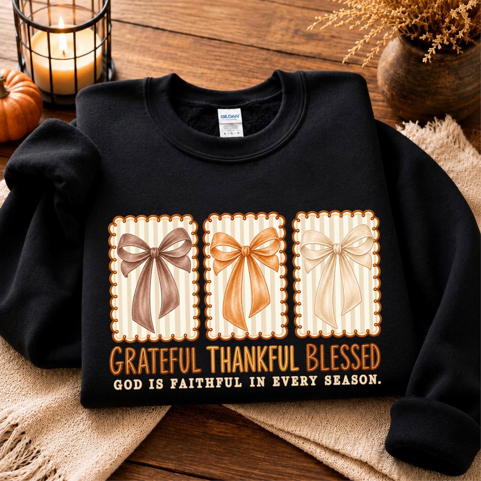 Grateful Thankful Blessed Bow Shirt, Christian Autumn Coquette Sweatshirt, Fall Thanksgiving Graphic Tee 6