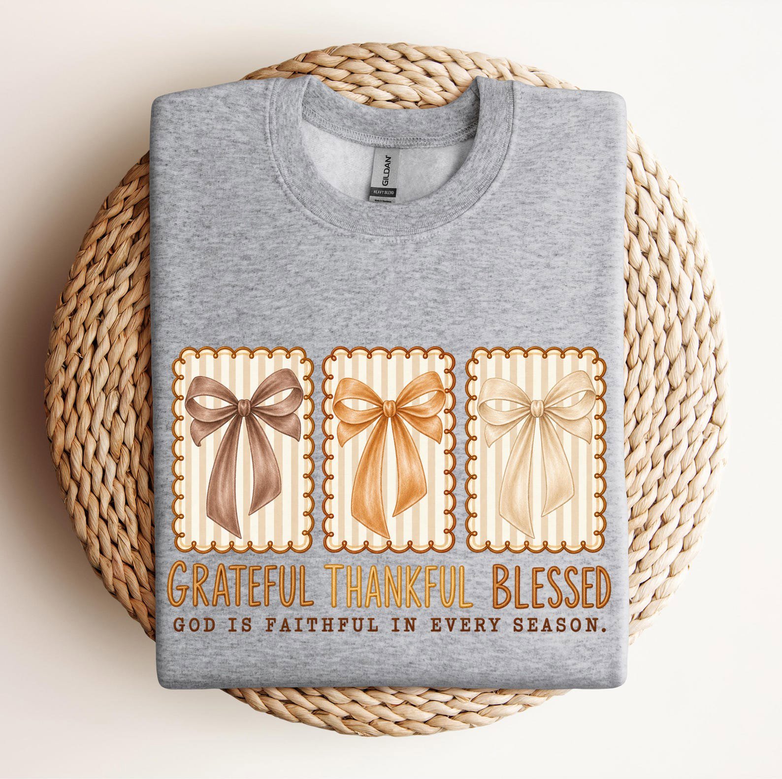 Grateful Thankful Blessed Bow Shirt, Christian Autumn Coquette Sweatshirt, Fall Thanksgiving Graphic Tee 7