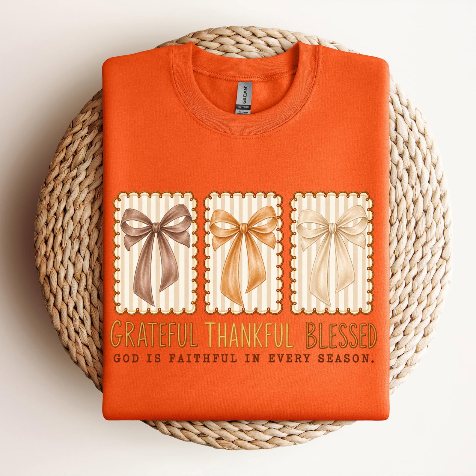 Grateful Thankful Blessed Bow Shirt, Christian Autumn Coquette Sweatshirt, Fall Thanksgiving Graphic Tee 8