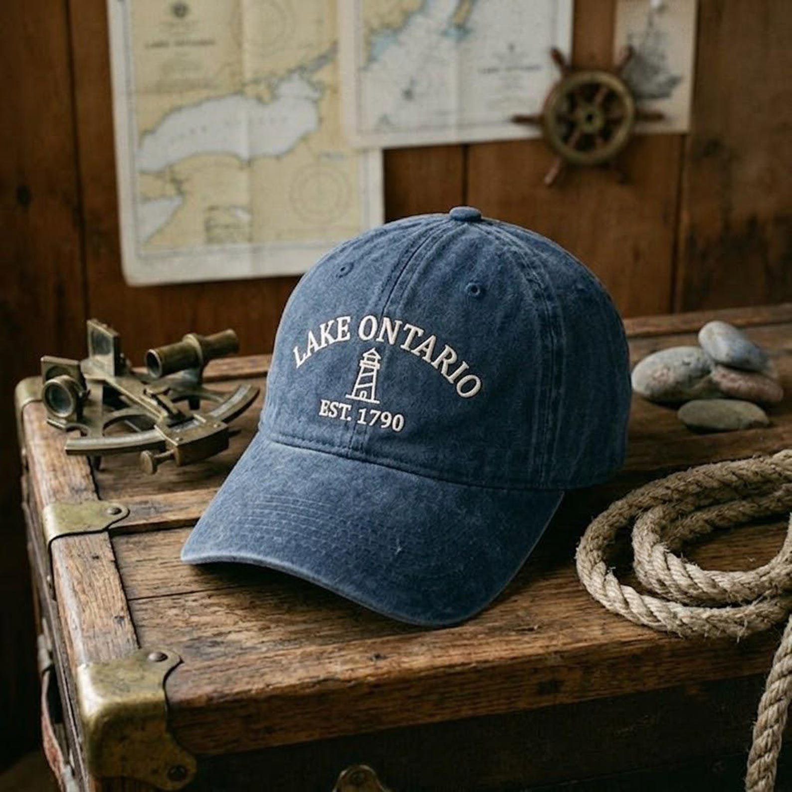 Lake Ontario Lighthouse Embroidered Washed Hat, Great Lakes Dad Hat, Nautical Lake Cap, New York Lake Life Gift, Boating Hat 2