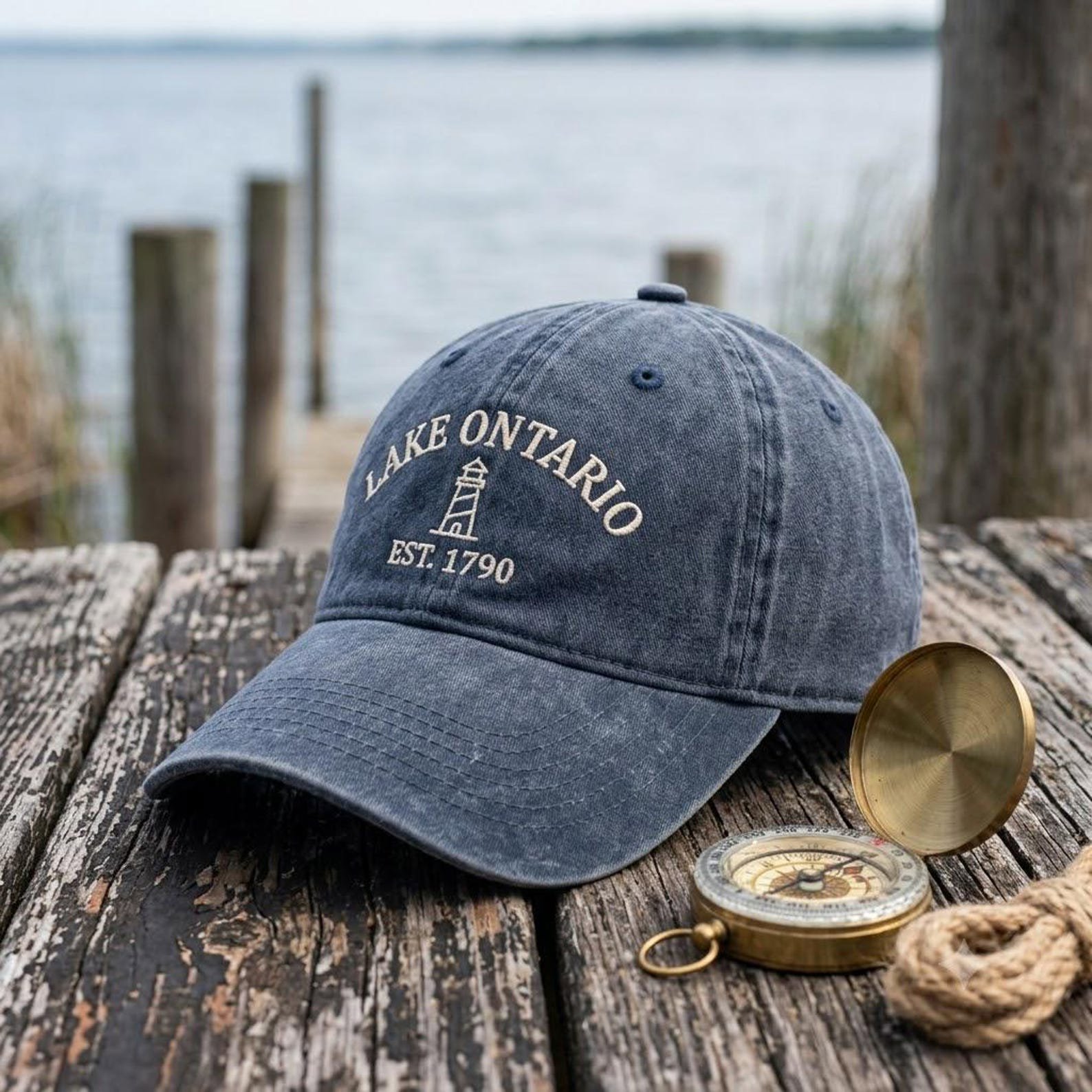 Lake Ontario Lighthouse Embroidered Washed Hat, Great Lakes Dad Hat, Nautical Lake Cap, New York Lake Life Gift, Boating Hat 3