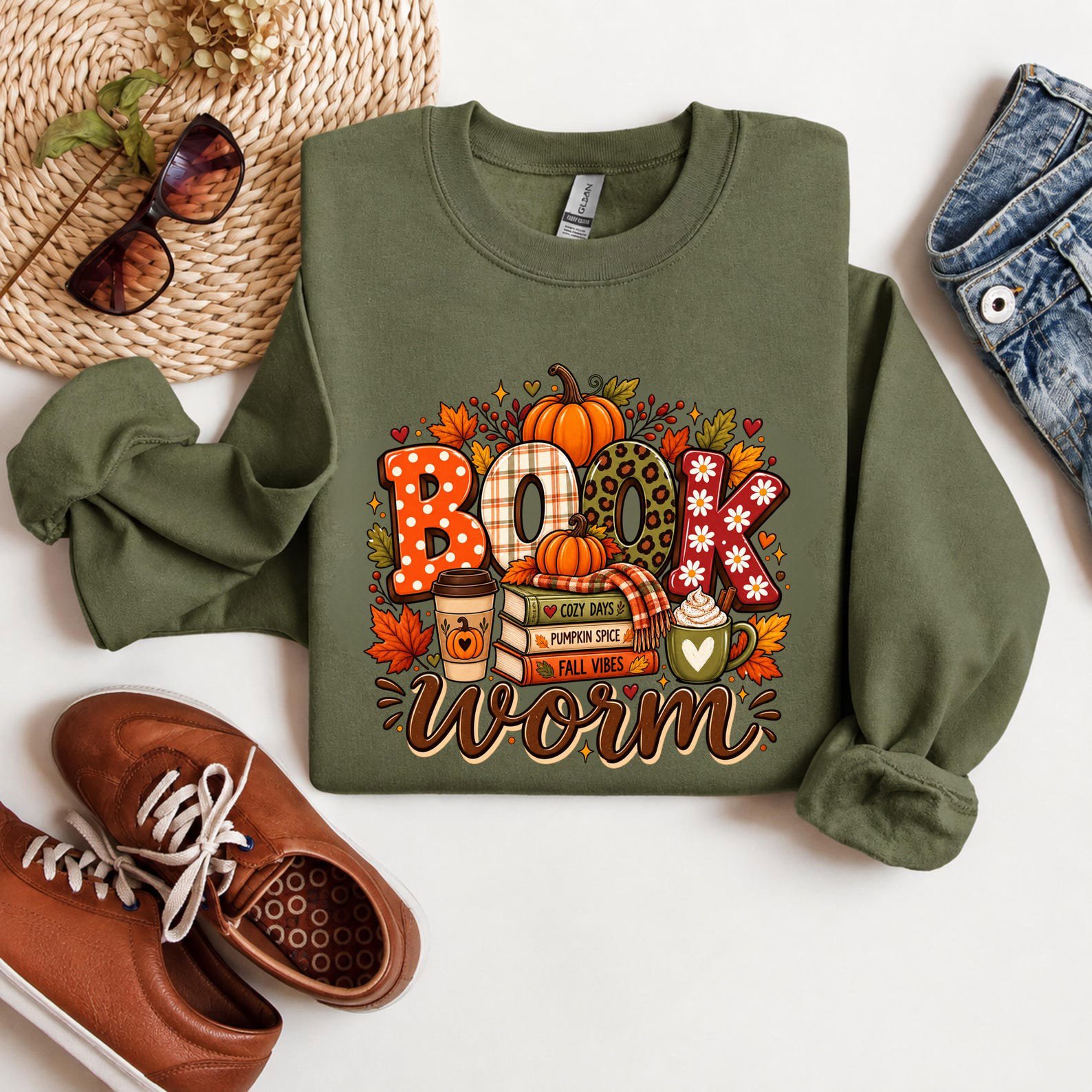 Fall Bookworm Reading Shirt, Pumpkin Spice Autumn Sweatshirt, Cozy Teacher Graphic Tee 3