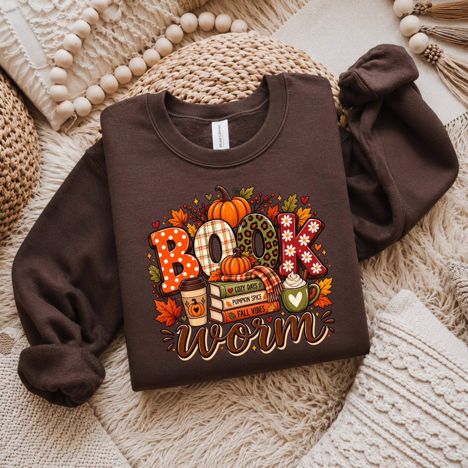 Fall Bookworm Reading Shirt, Pumpkin Spice Autumn Sweatshirt, Cozy Teacher Graphic Tee 1