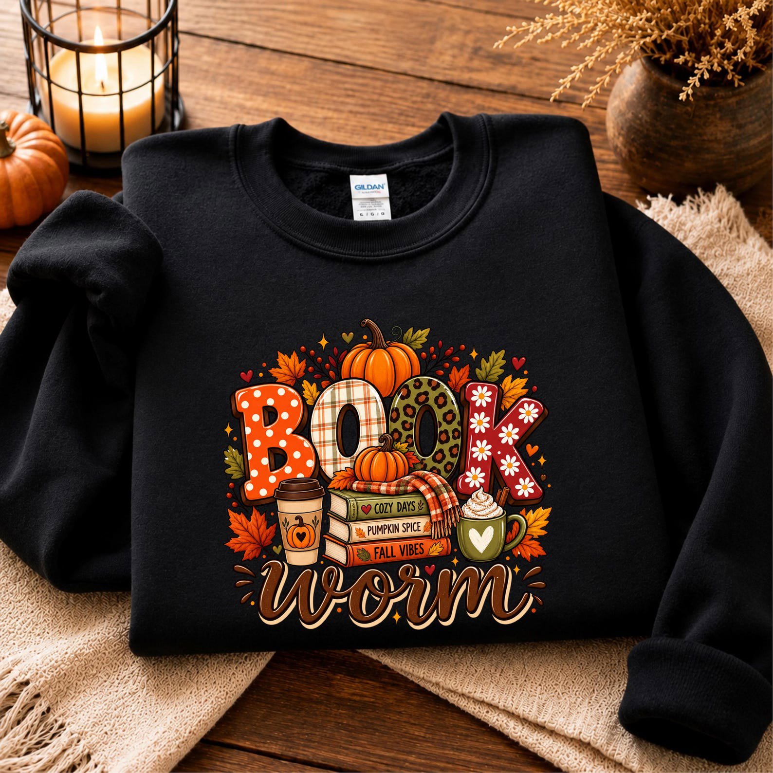Fall Bookworm Reading Shirt, Pumpkin Spice Autumn Sweatshirt, Cozy Teacher Graphic Tee 6