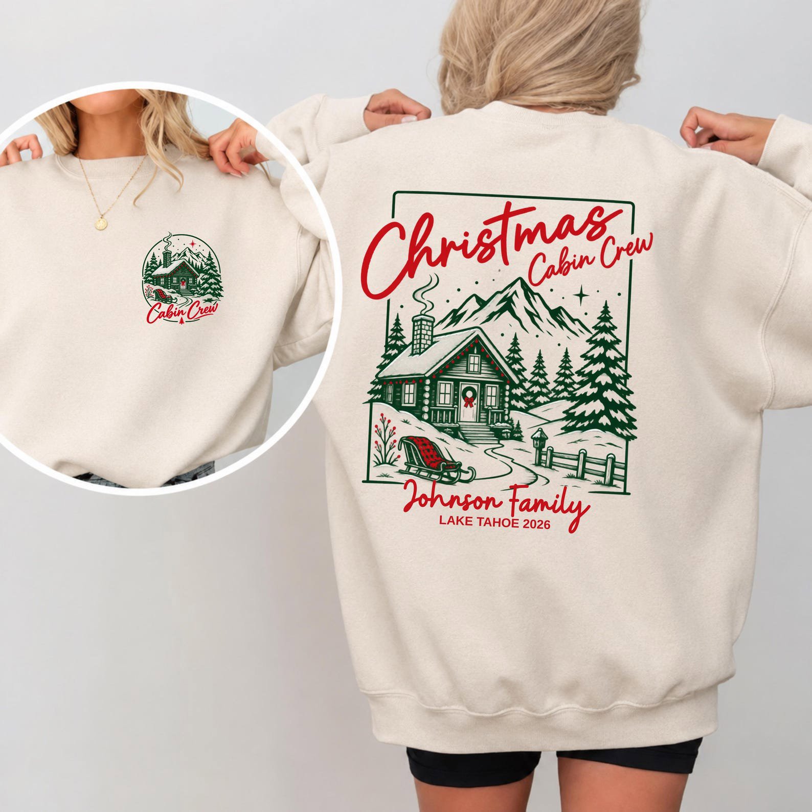 Custom Christmas Cabin Crew Shirt, Matching Family Winter Vacation Sweatshirt, Mountain Holiday Trip Outfit 1