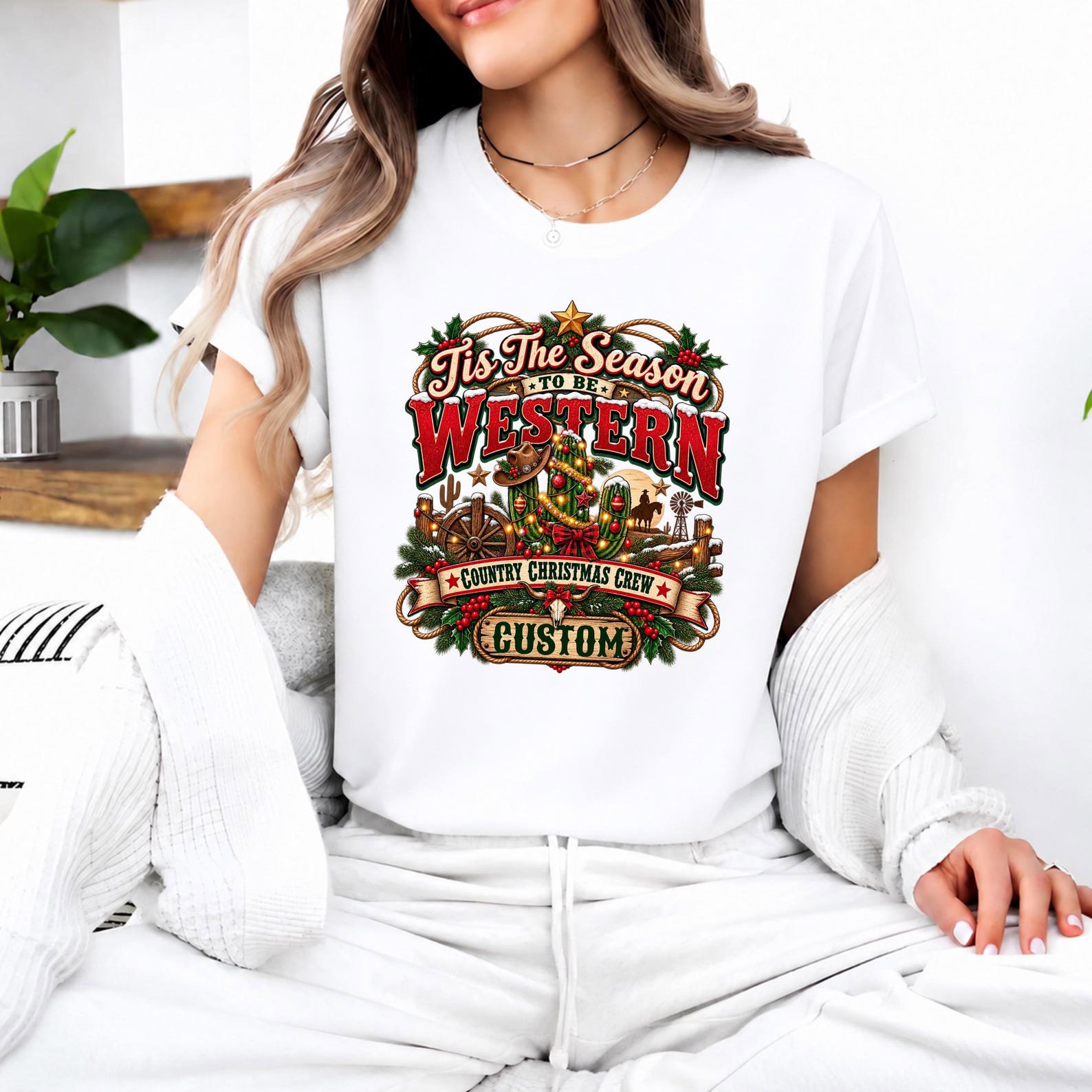 Tis The Season To Be Western Shirt, Matching Family Christmas Sweatshirt, Custom Rodeo Holiday Tee 1