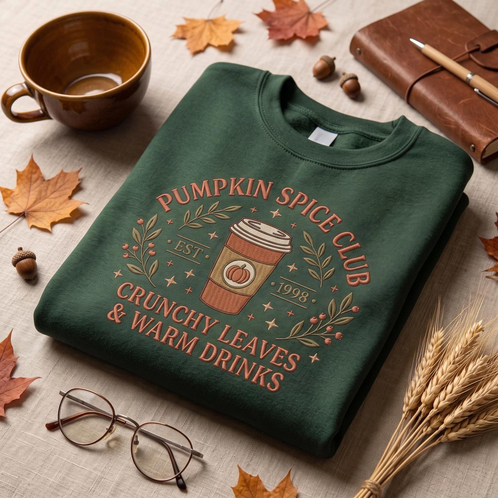 Pumpkin Spice Club Sweatshirt, Embroidered Fall Coffee Shirt, Crunchy Leaves Warm Drinks Sweater, Cozy Autumn Gift 3