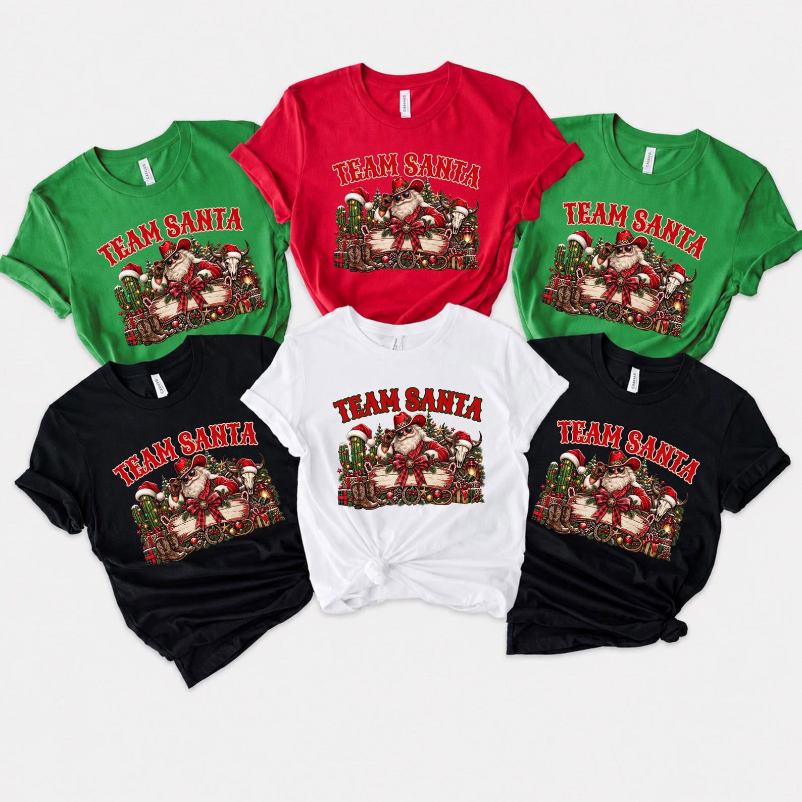 Team Santa Christmas Shirt, Matching Western Holiday Sweatshirt, Retro Cowboy Family Group Tee 3