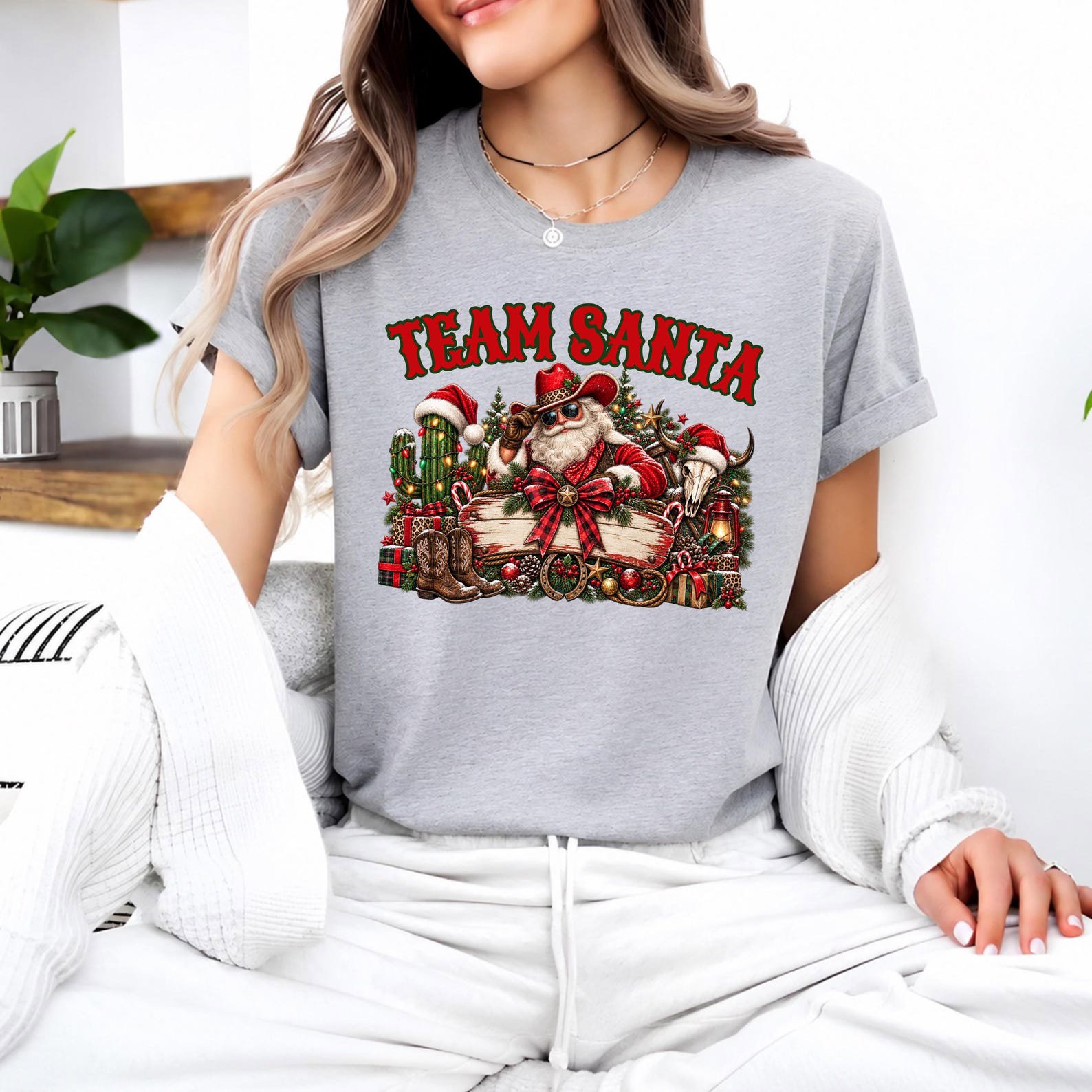 Team Santa Christmas Shirt, Matching Western Holiday Sweatshirt, Retro Cowboy Family Group Tee 5