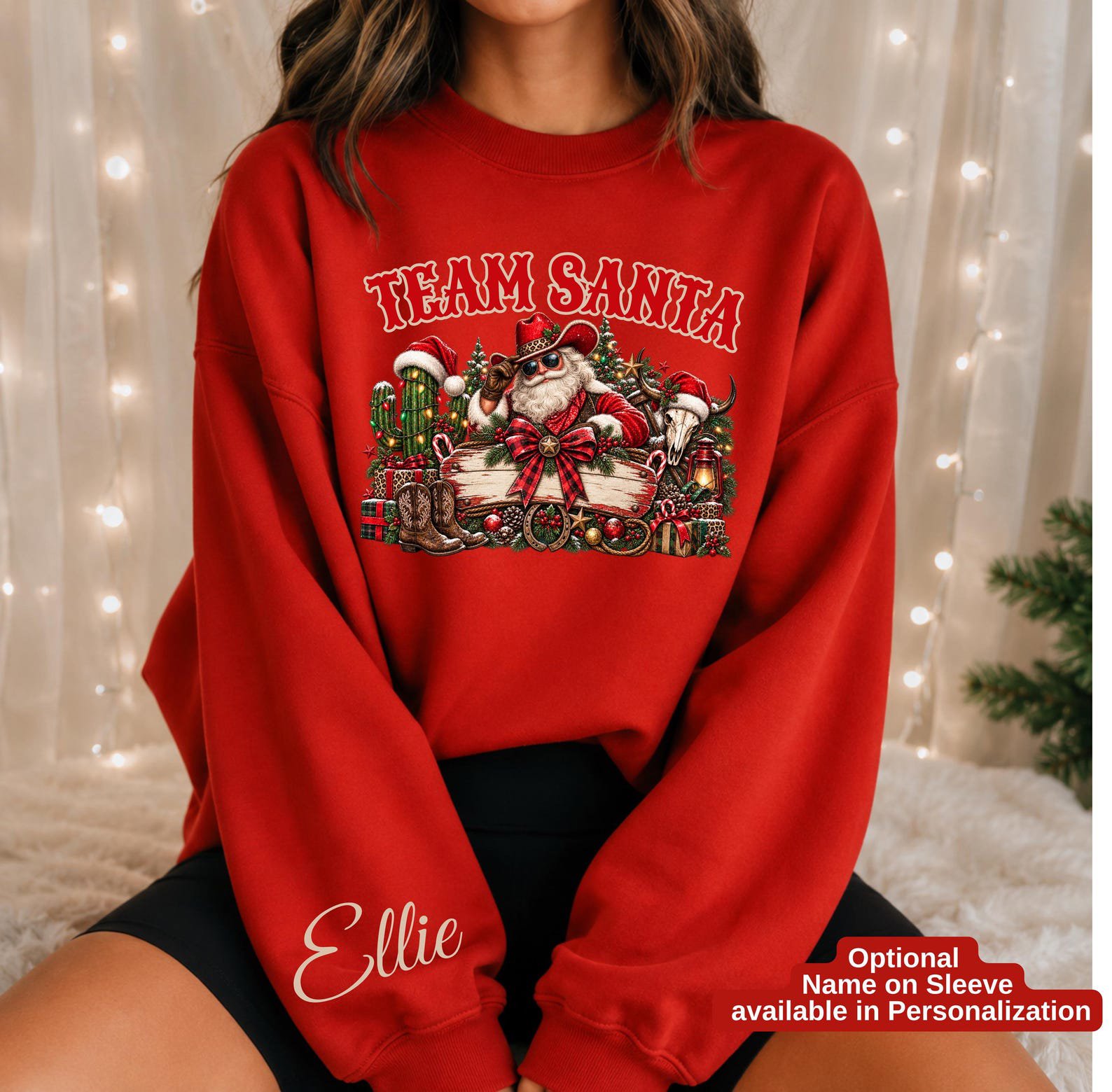 Team Santa Christmas Shirt, Matching Western Holiday Sweatshirt, Retro Cowboy Family Group Tee 7