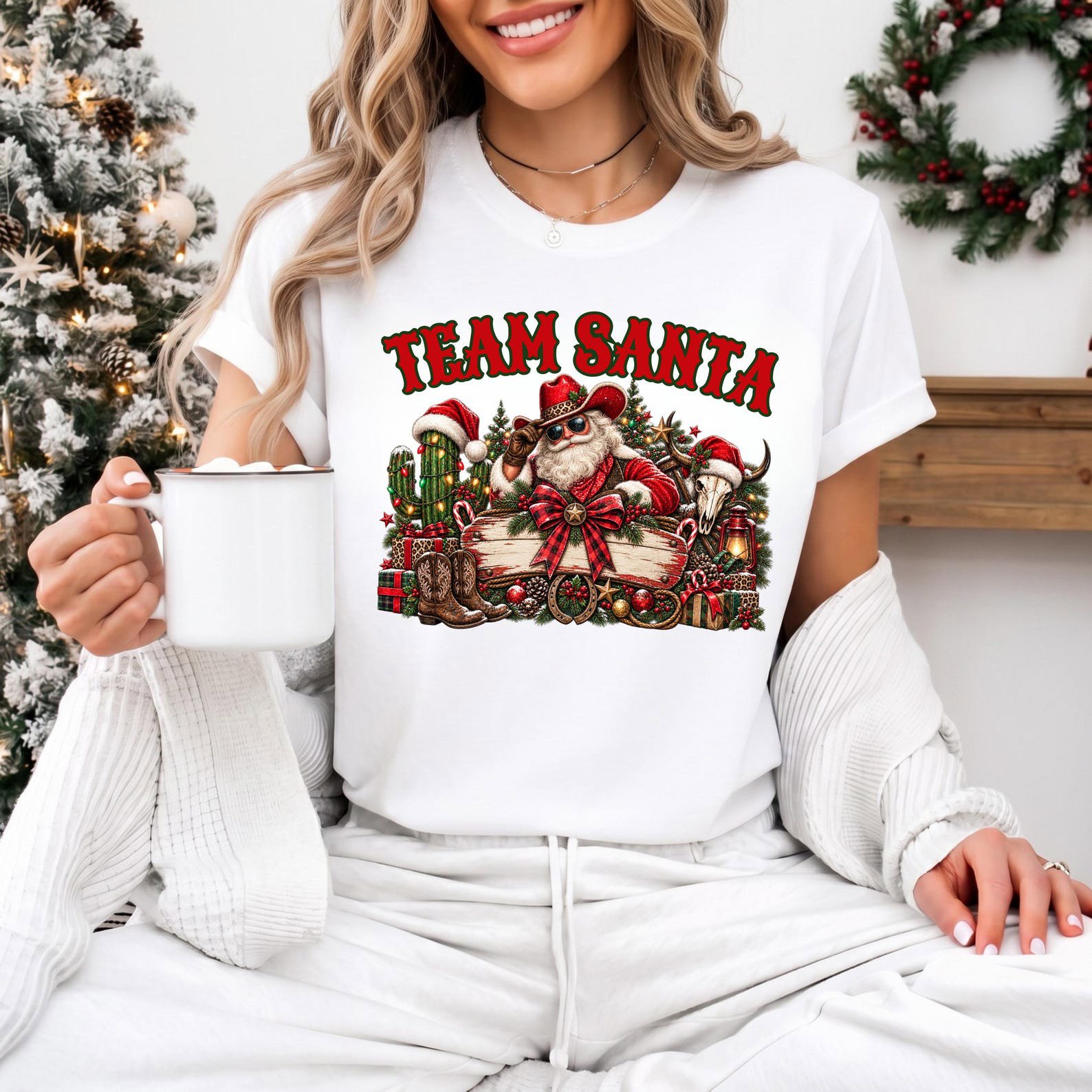 Team Santa Christmas Shirt, Matching Western Holiday Sweatshirt, Retro Cowboy Family Group Tee 8