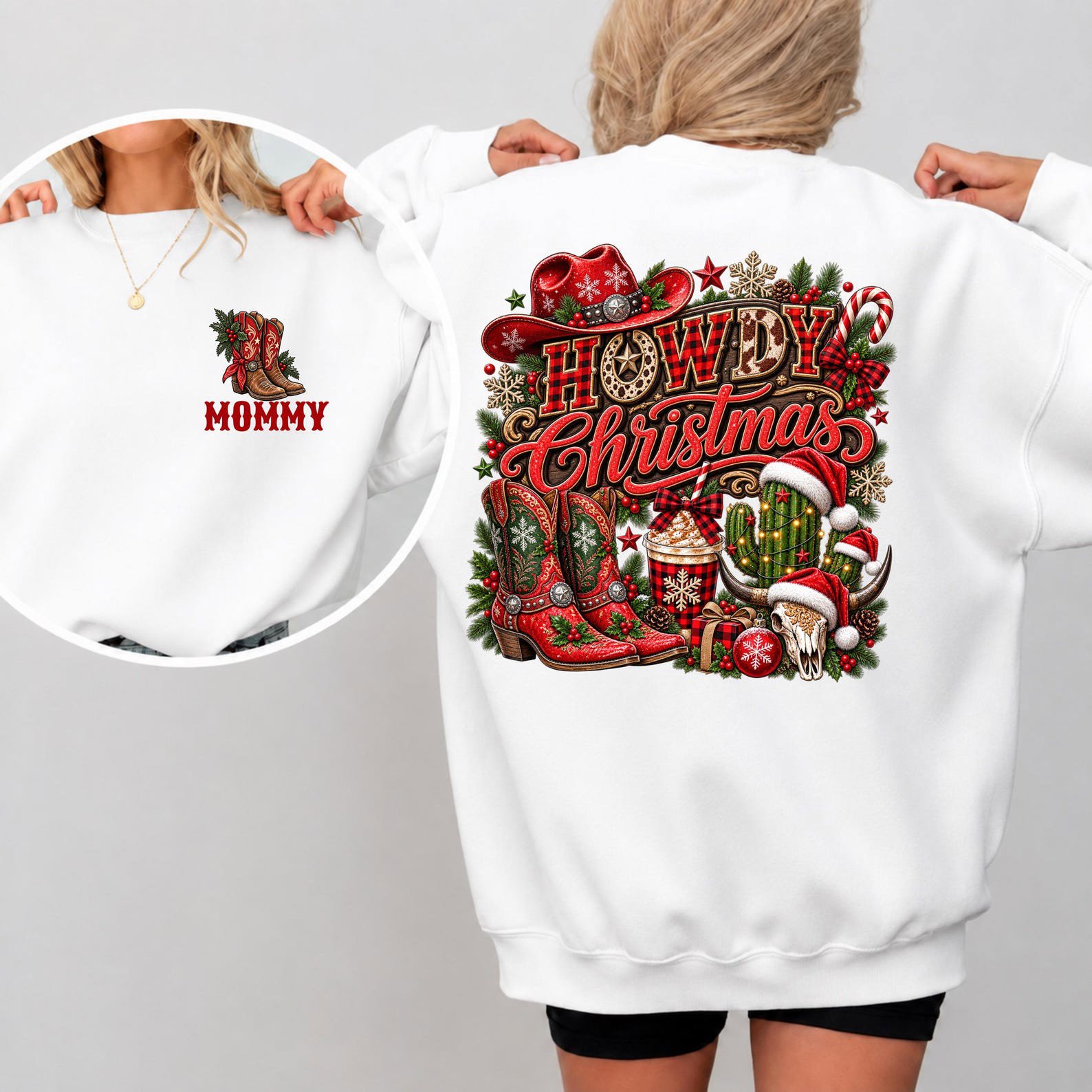 Custom Howdy Christmas Shirt, Matching Family Western Sweatshirt, Rodeo Cowboy Holiday Outfit 1