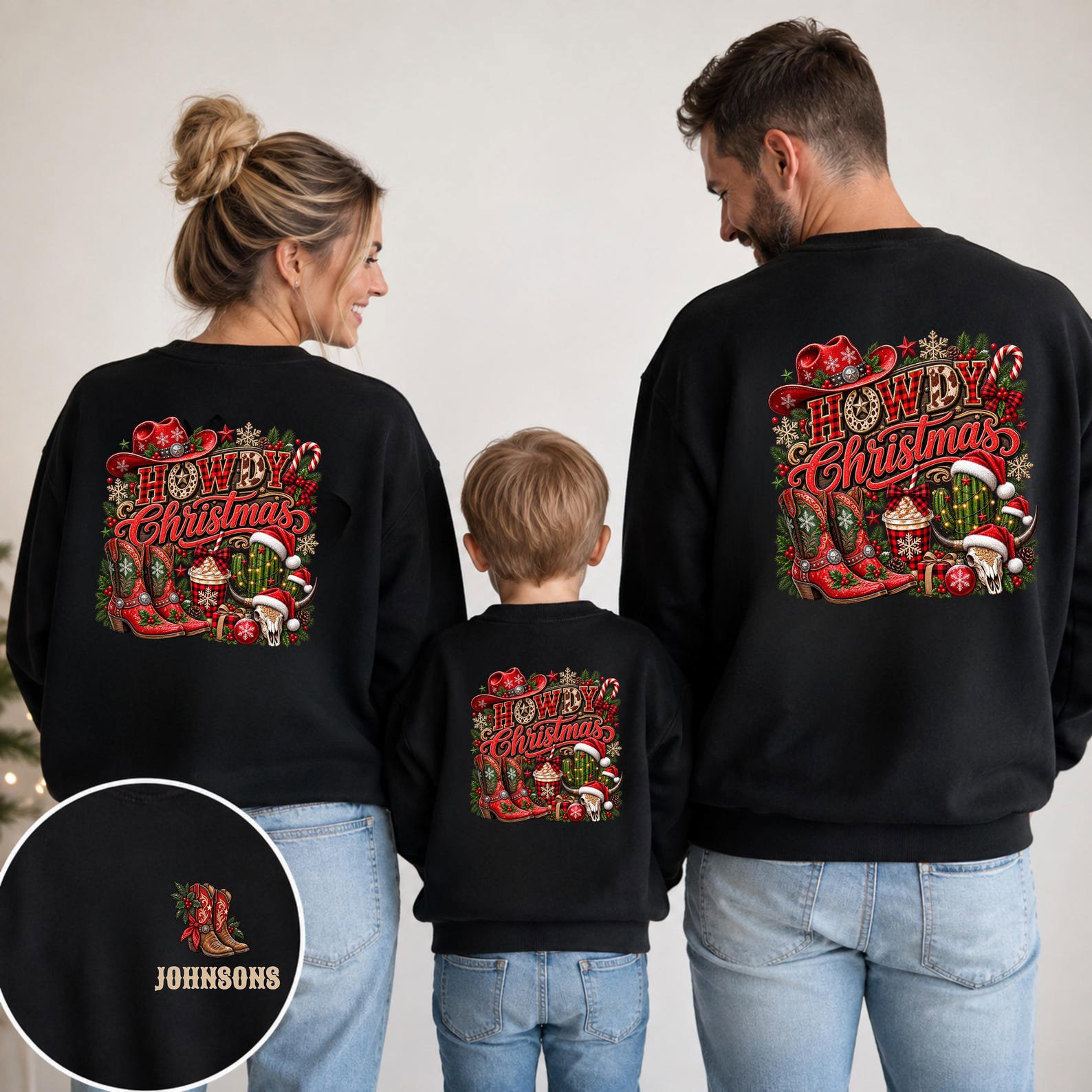 Custom Howdy Christmas Shirt, Matching Family Western Sweatshirt, Rodeo Cowboy Holiday Outfit 2