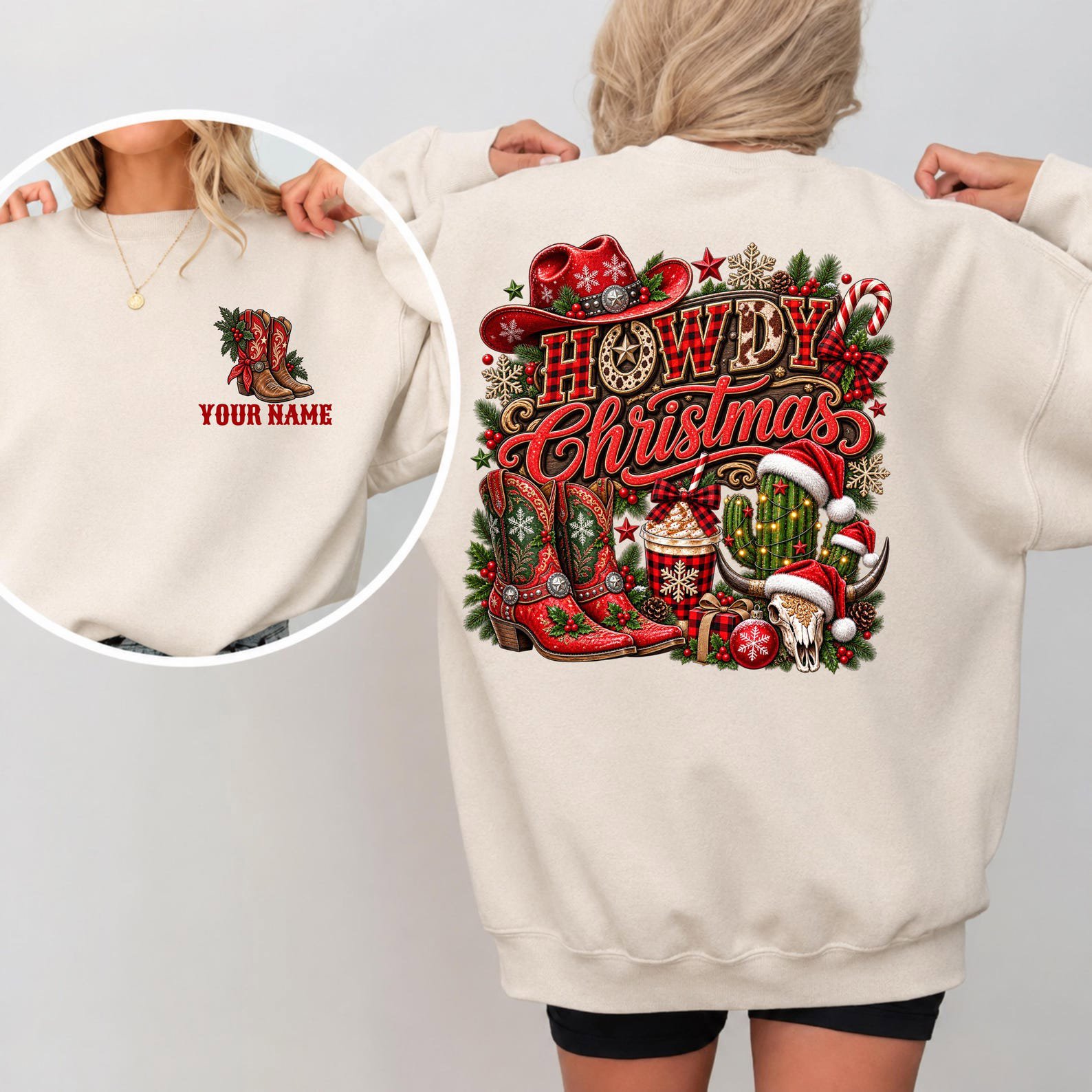 Custom Howdy Christmas Shirt, Matching Family Western Sweatshirt, Rodeo Cowboy Holiday Outfit 3